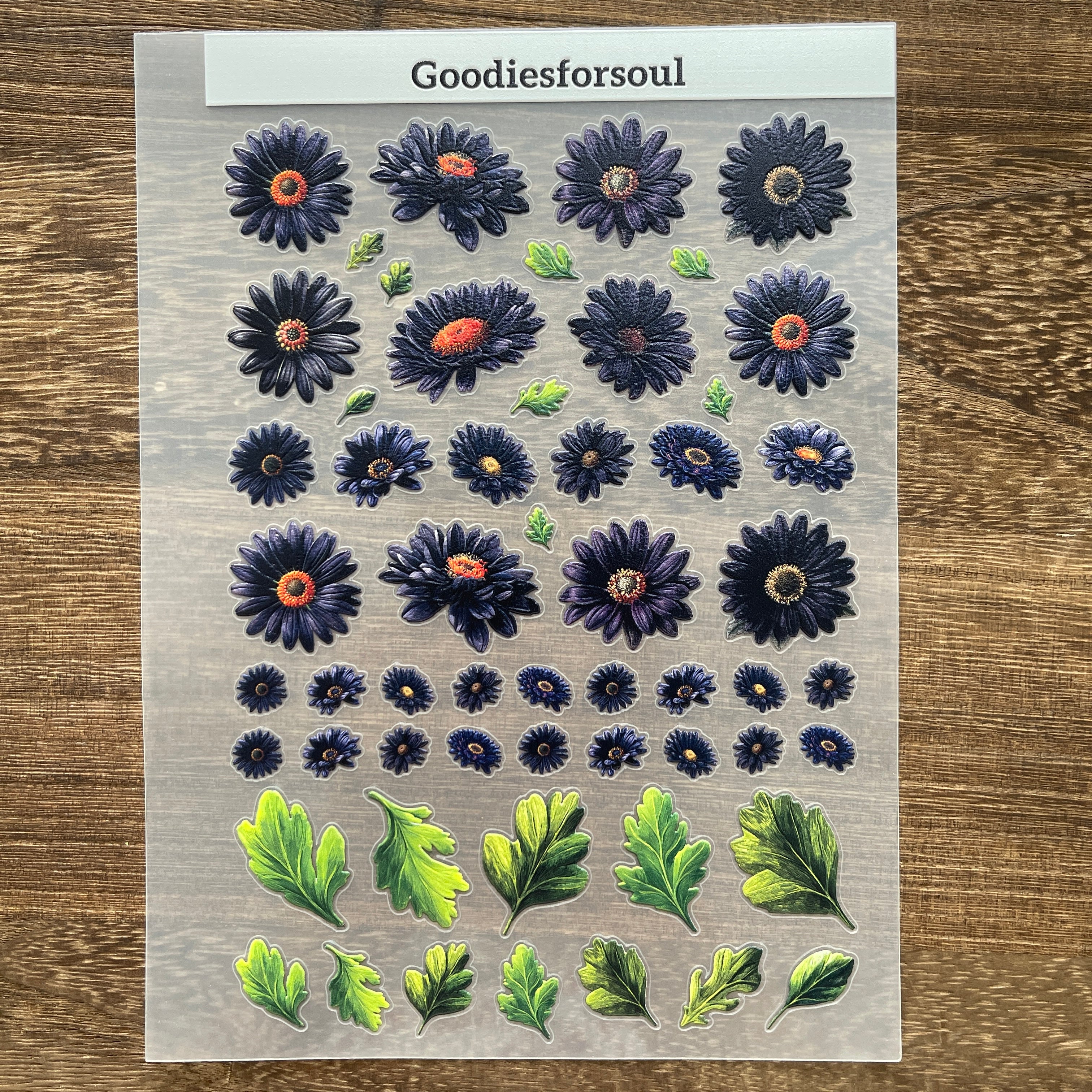3D Black daisies PET Sticker 1 Pcs
