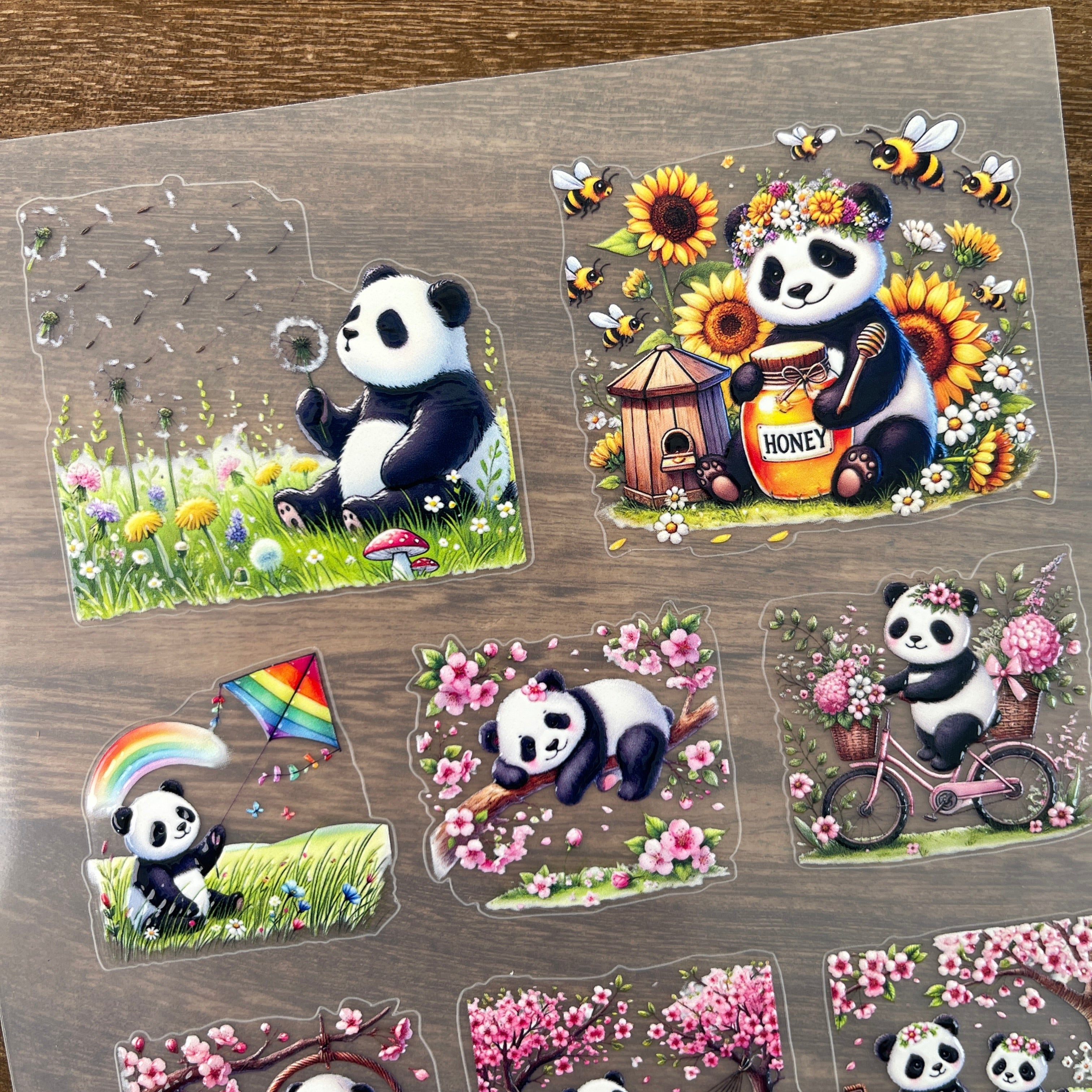 3D Spring panda PET Sticker 1 Pcs