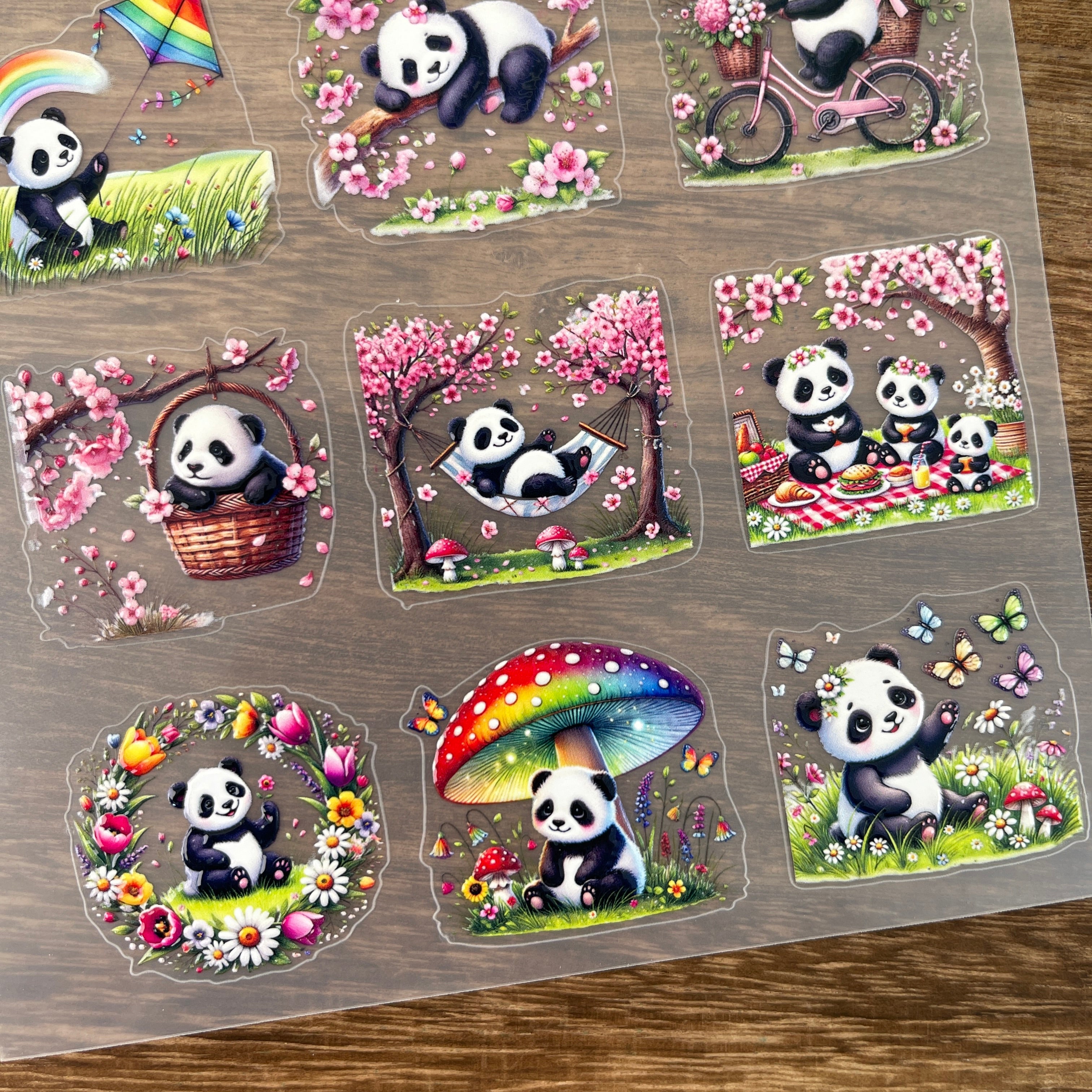 3D Spring panda PET Sticker 1 Pcs