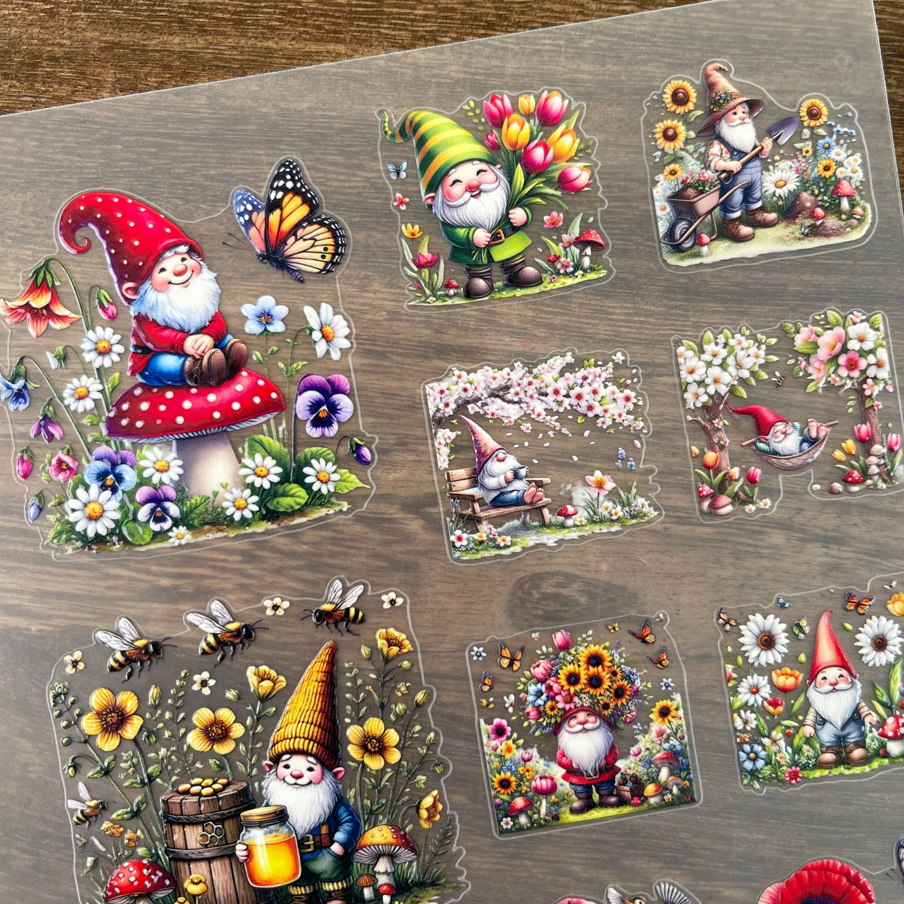 3D Spring gnome PET Sticker 1 Pcs