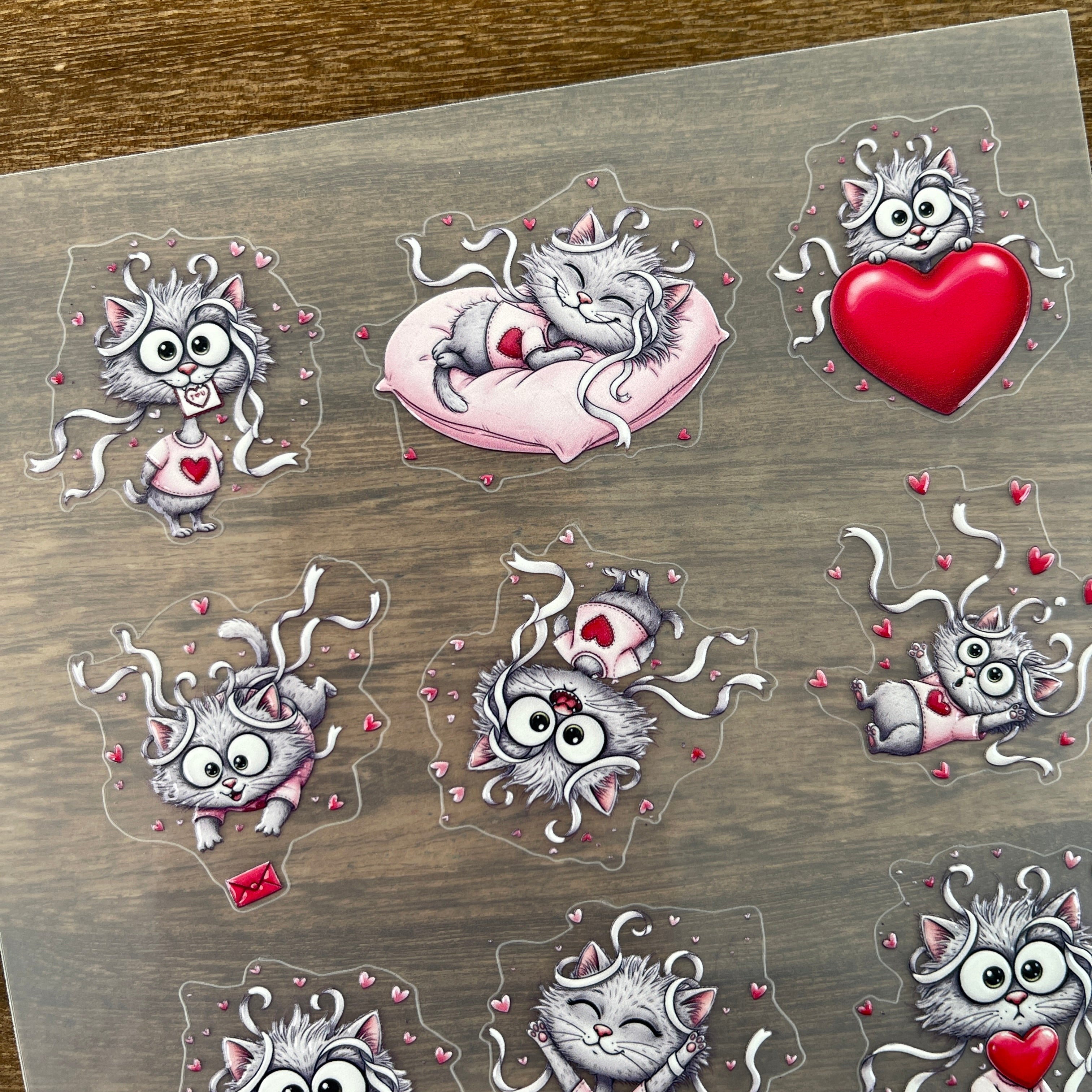 3D Valentine's Day Cat PET Sticker 1 Pcs