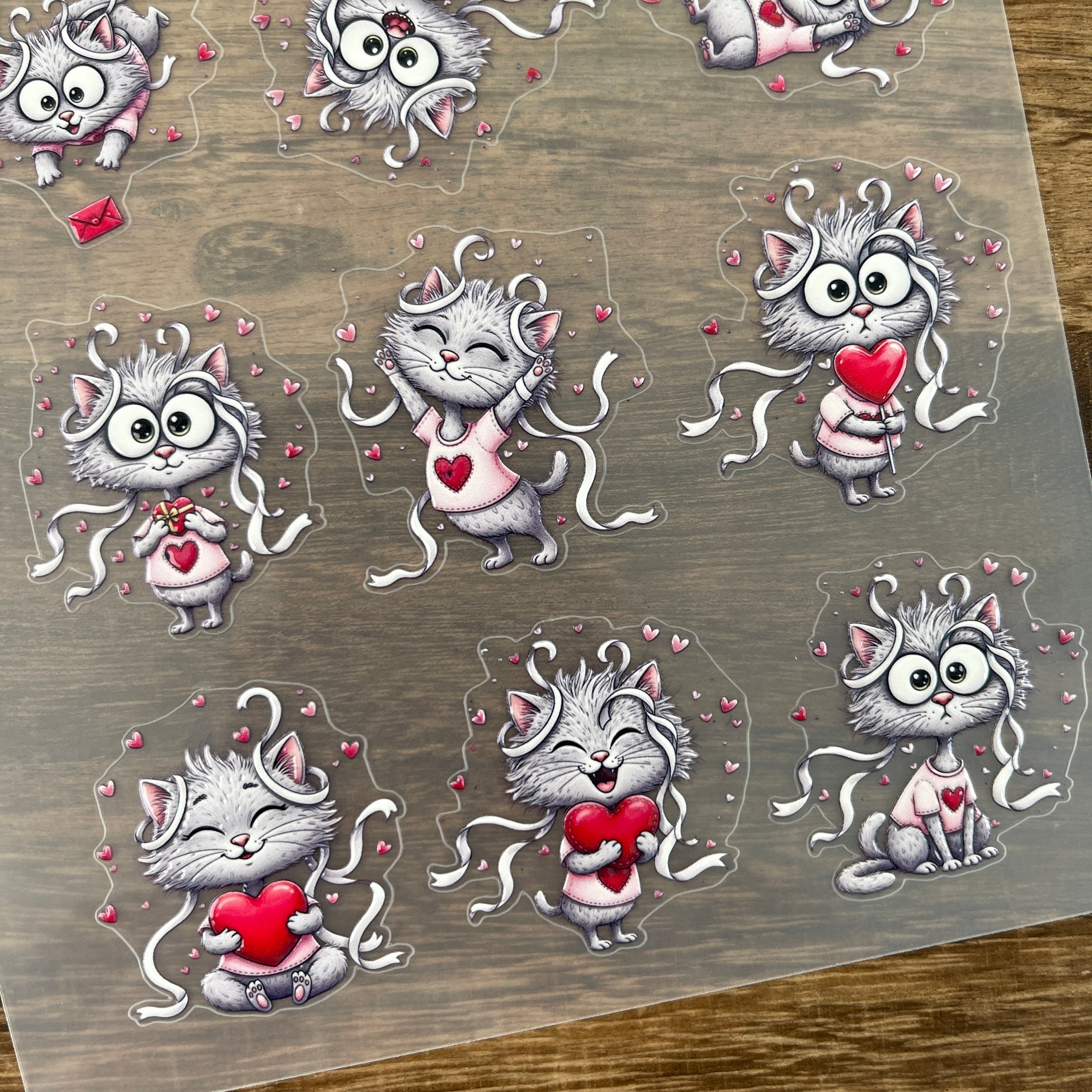 3D Valentine's Day Cat PET Sticker 1 Pcs