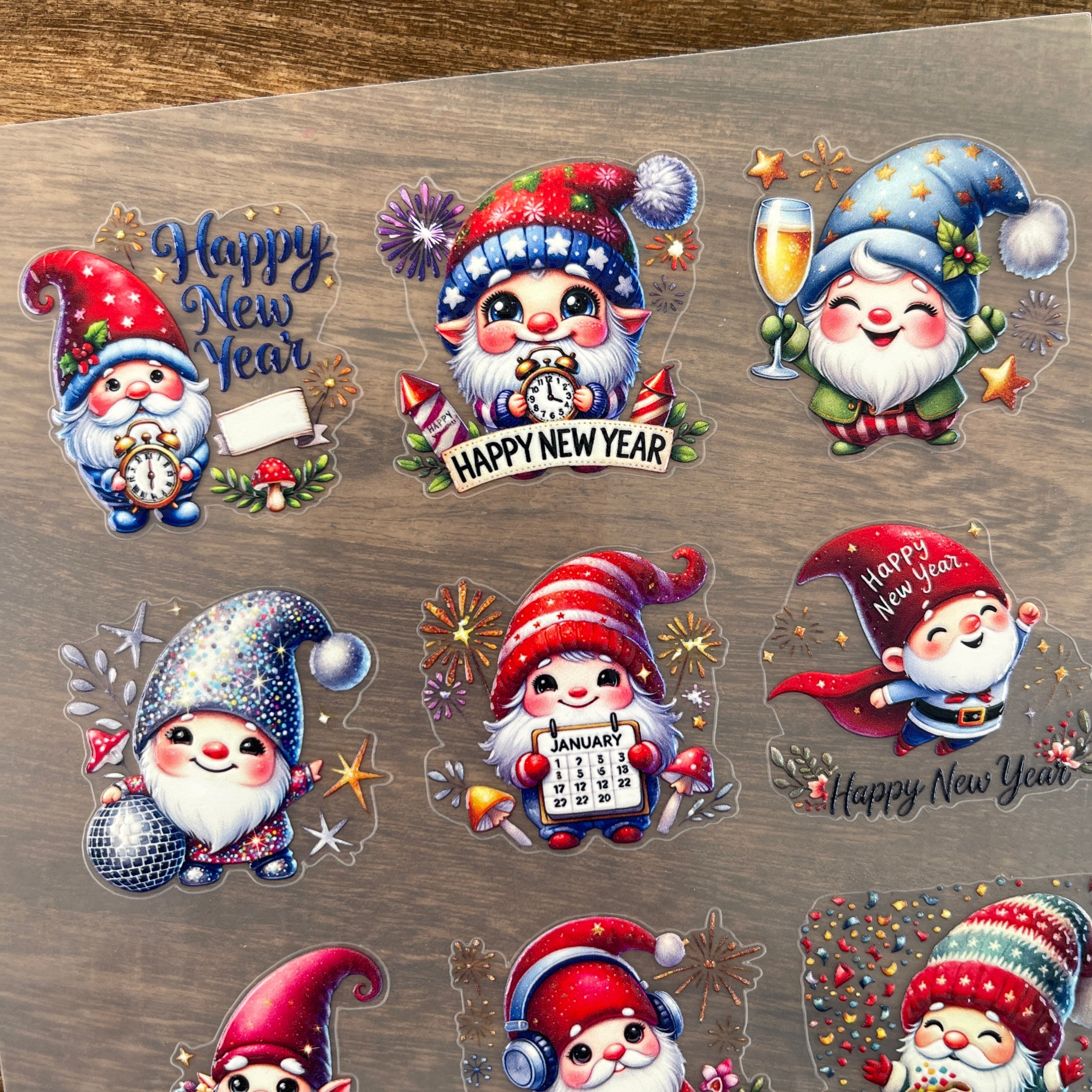 3D New year gnome PET Sticker 1 Pcs