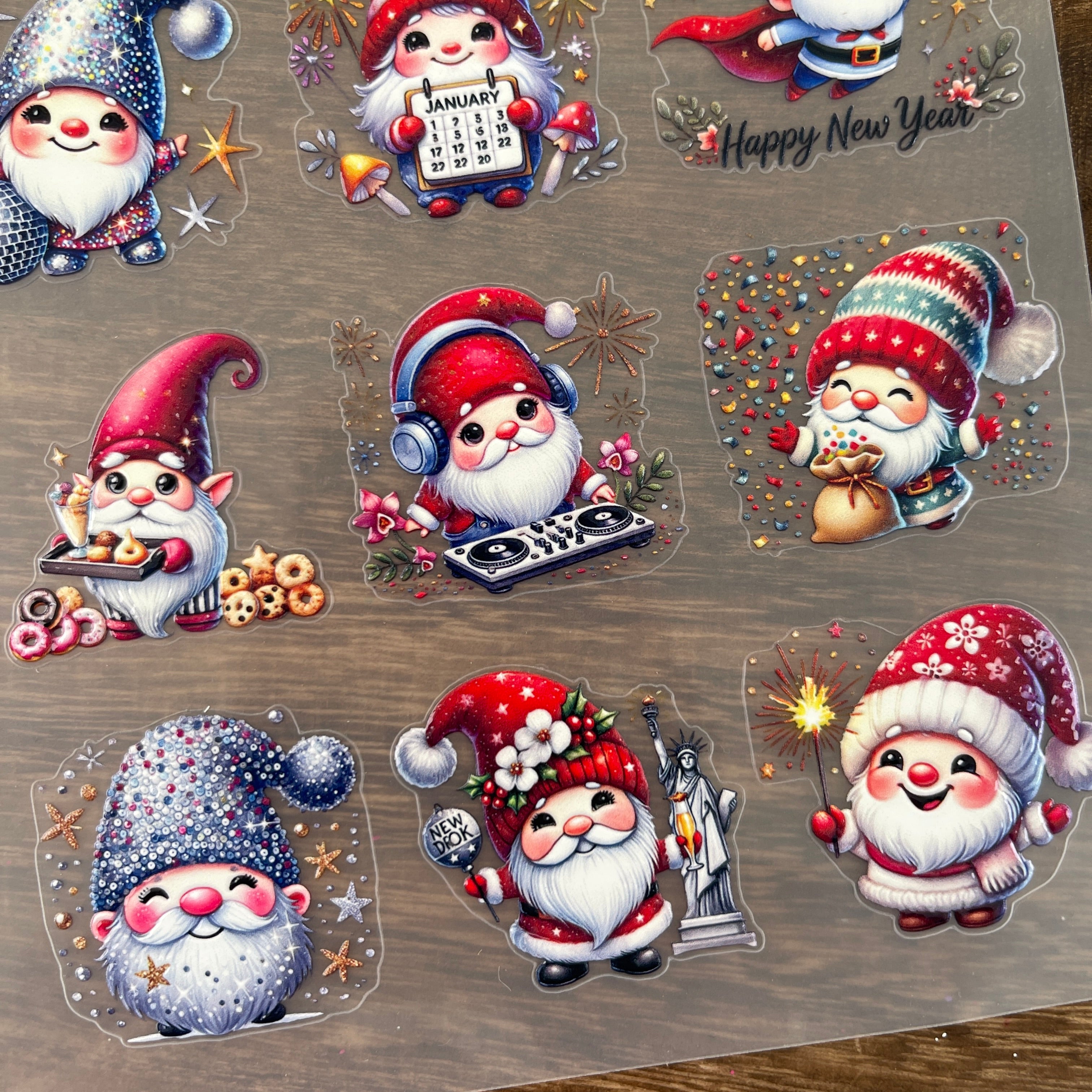 3D New year gnome PET Sticker 1 Pcs