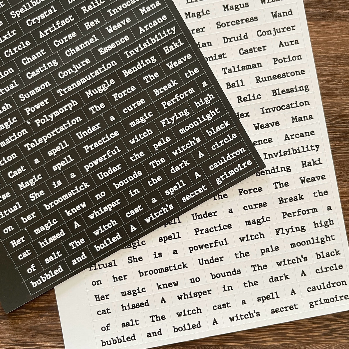 Close-up of magic word stickers
