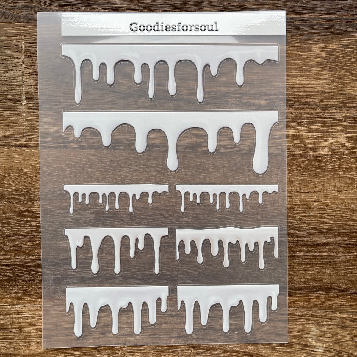 Full white chocolate drip PET sticker sheet