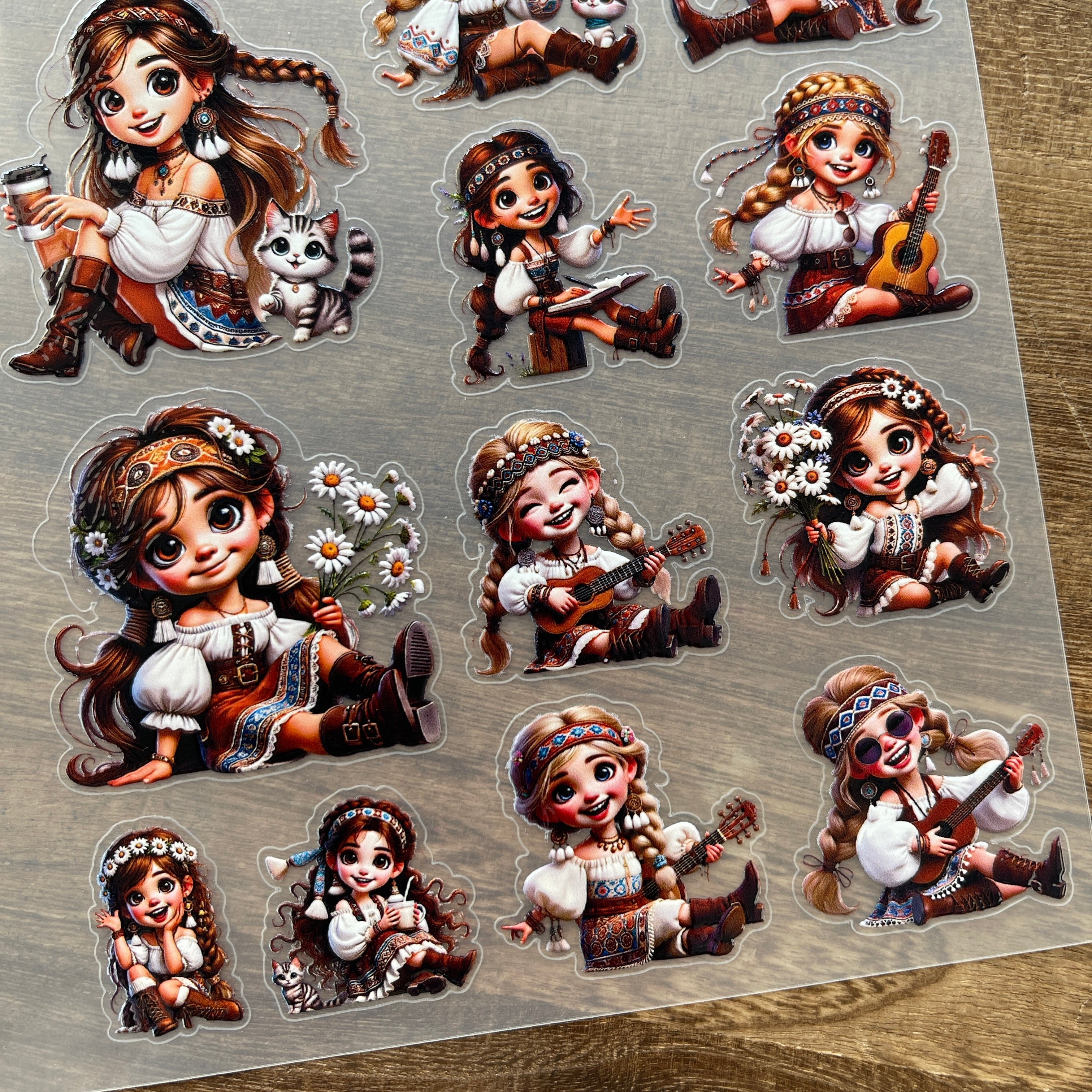 3D Bohemian Girl PET Sticker 1 Pcs