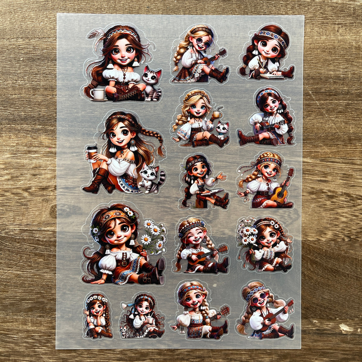 Full bohemian girl PET sticker sheet