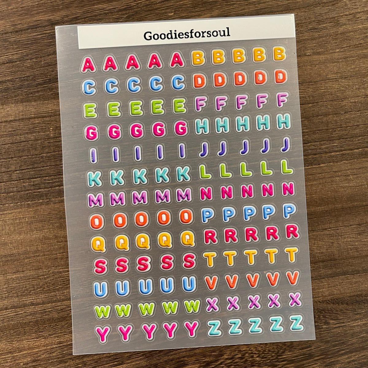 Full colorful bubble letters PET sticker sheet