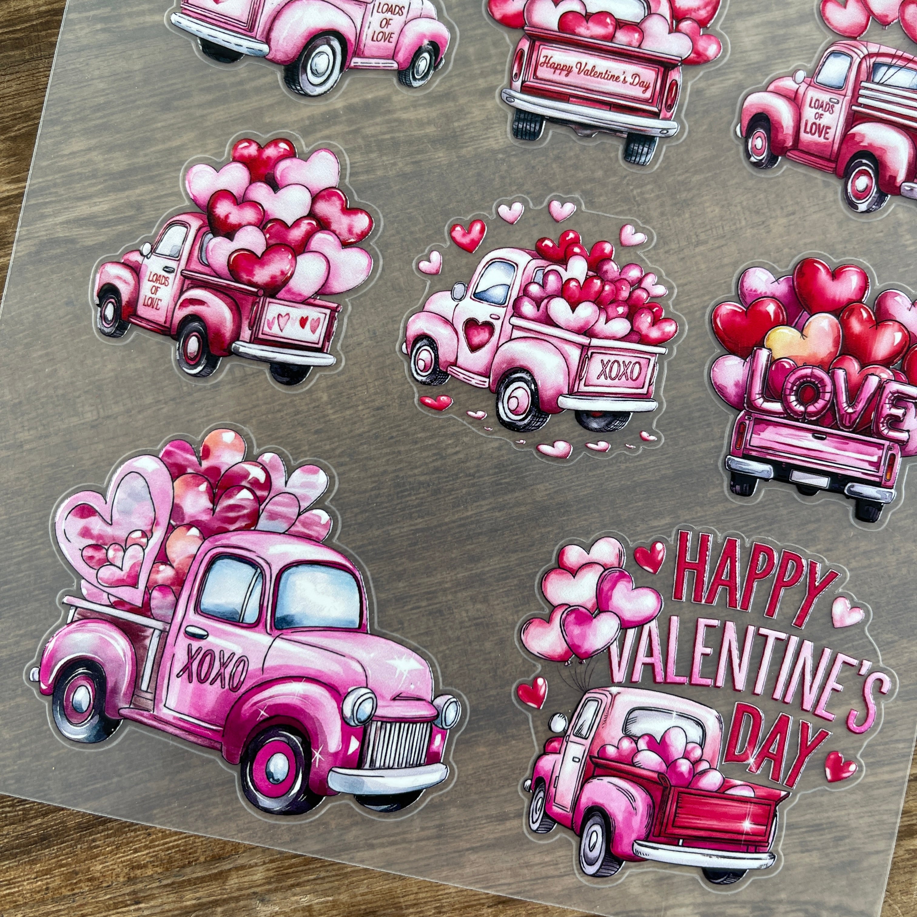 3D Vintage Valentine's Day Truck PET Sticker 1 Pcs