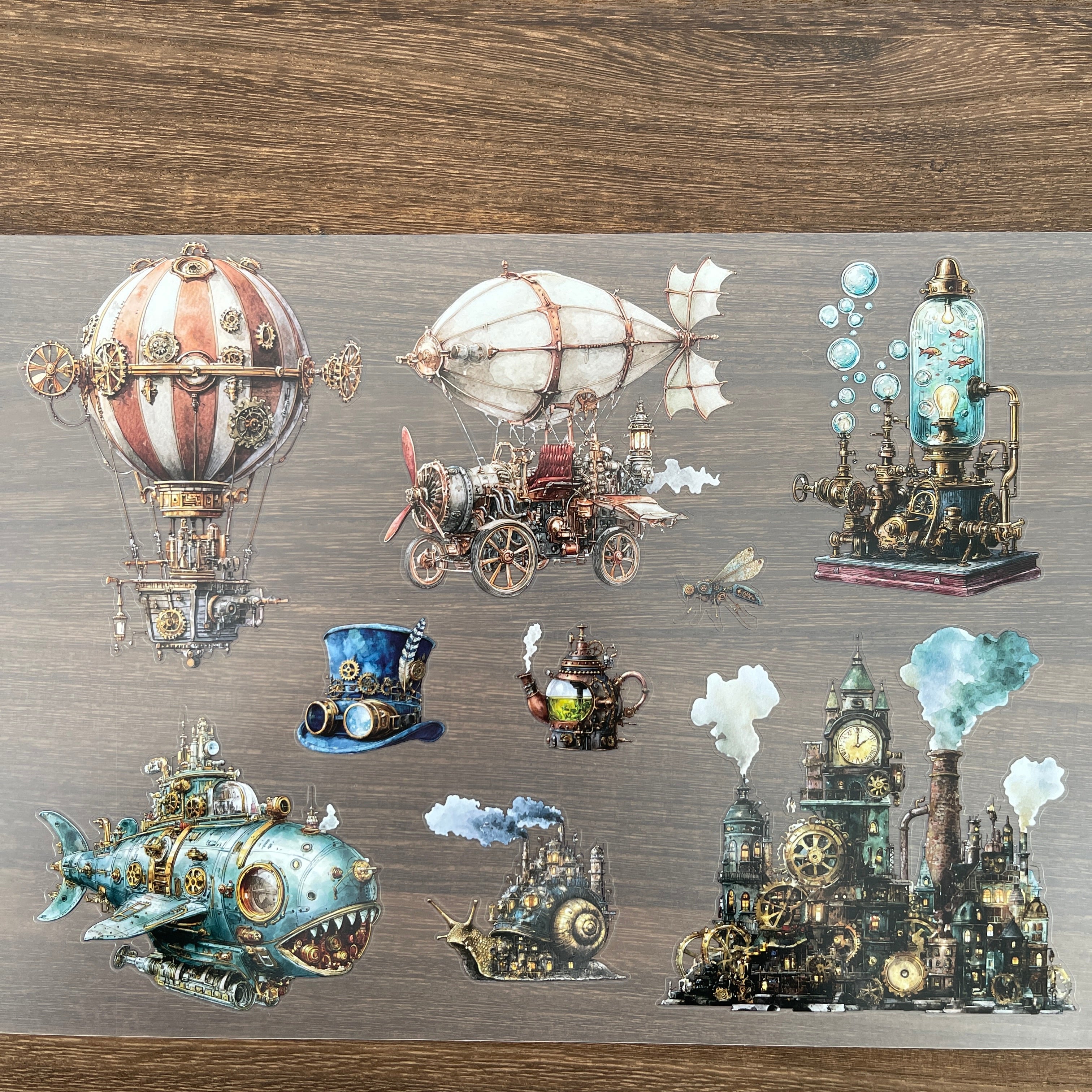 A4 Vintage Steampunk matte PET pre-cut large sticker 1 pack 2 sheets