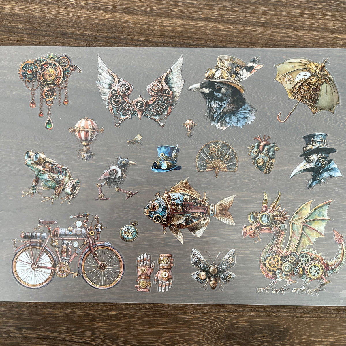 Vintage Steampunk sticker sheet laid flat