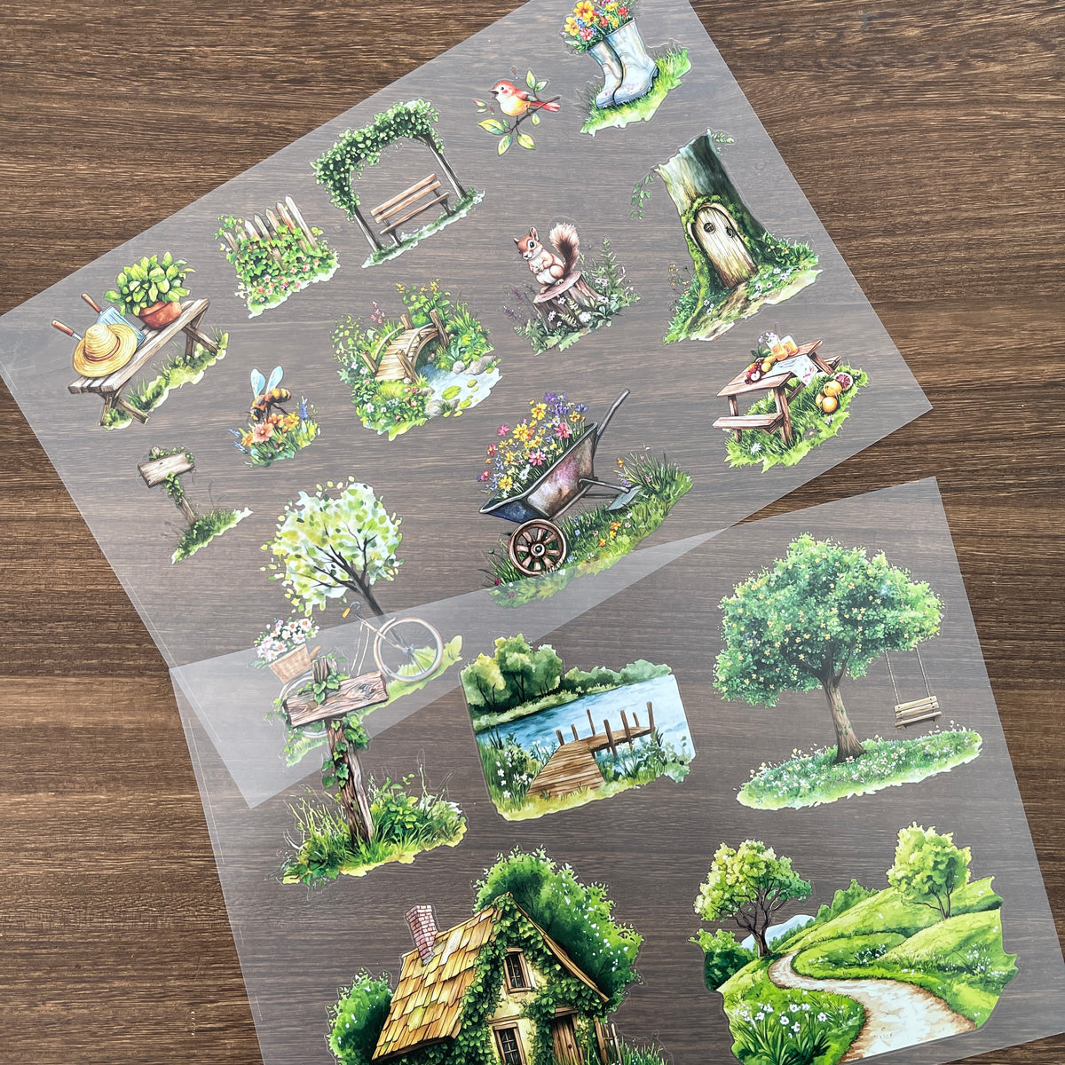 Green Scenery sticker sheets overlapped