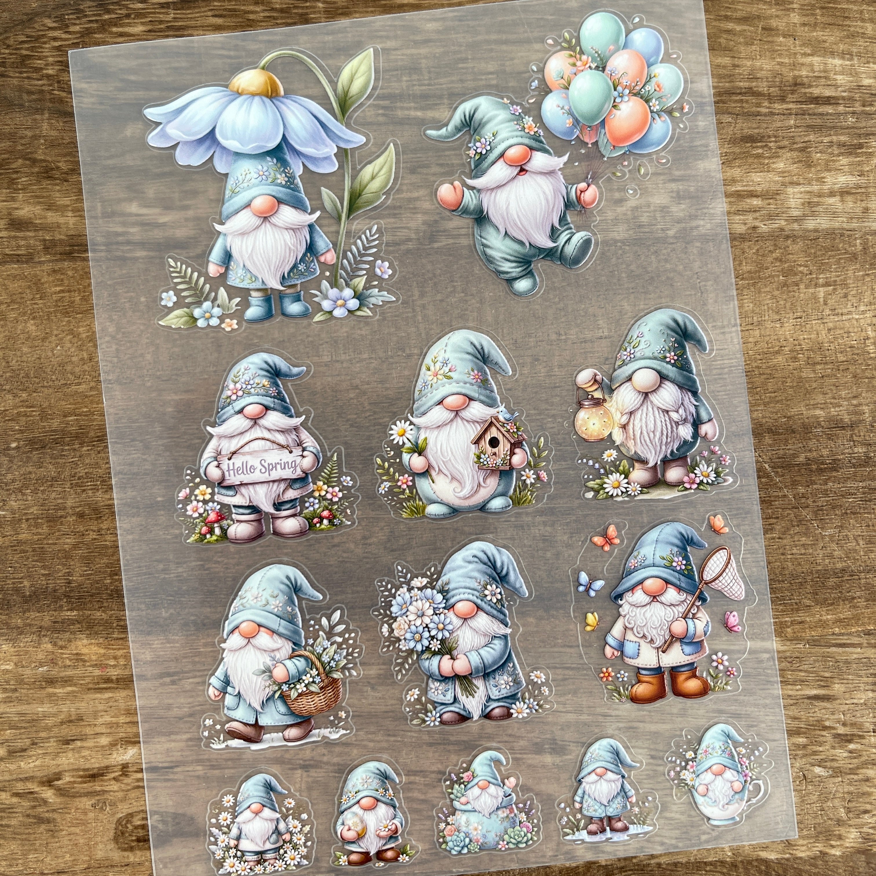 3D Blue flowers Gnome PET Sticker 1 Pcs