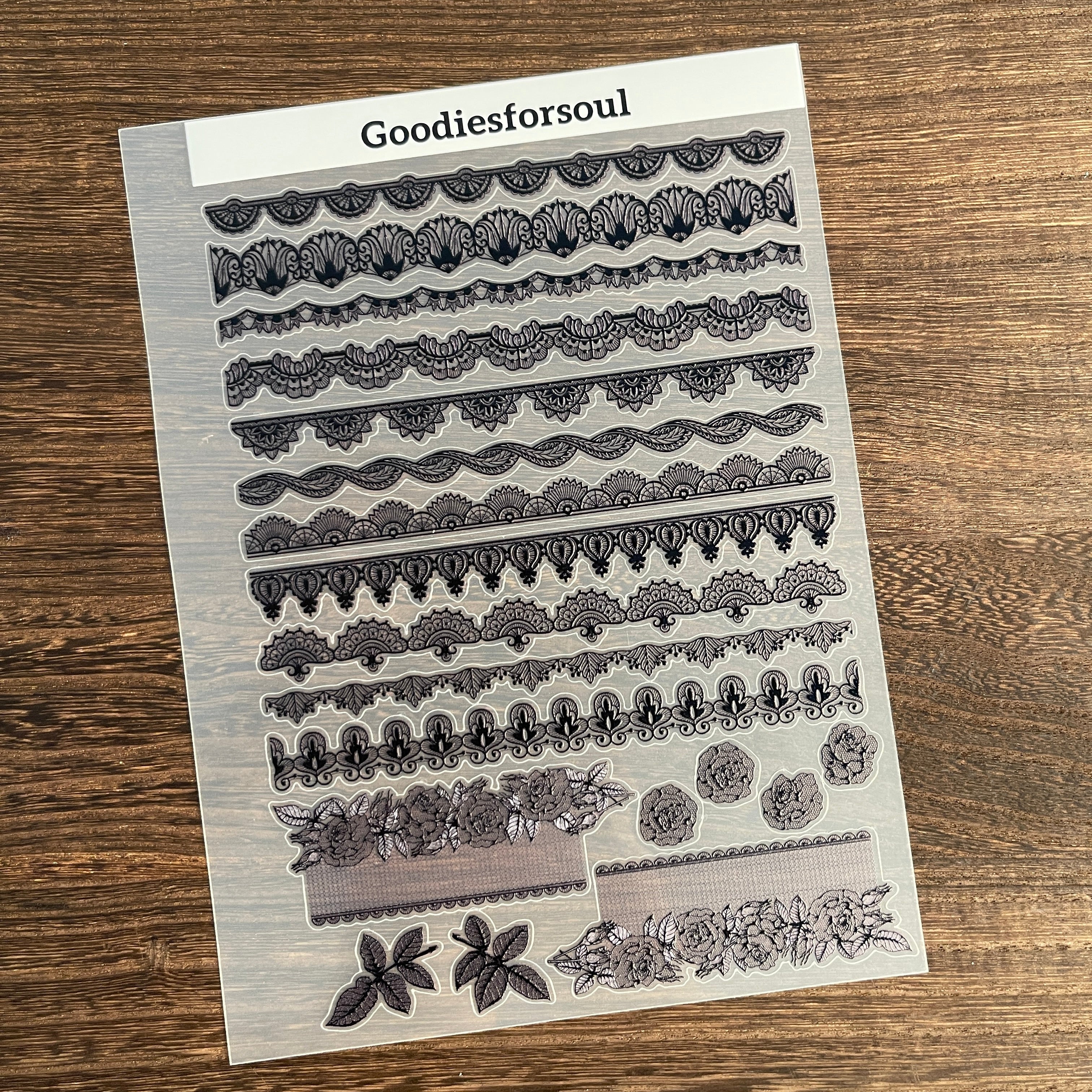 3D Black lace PET Sticker 1 Pcs
