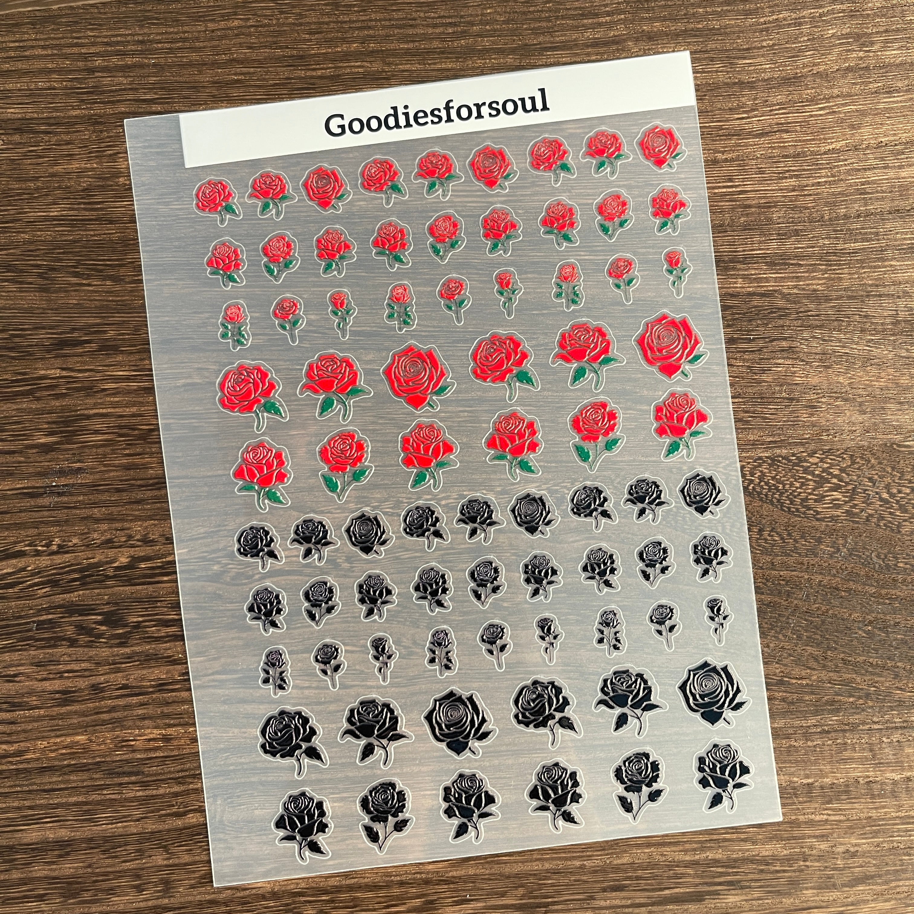 3D Black and red rose PET Sticker 1 Pcs
