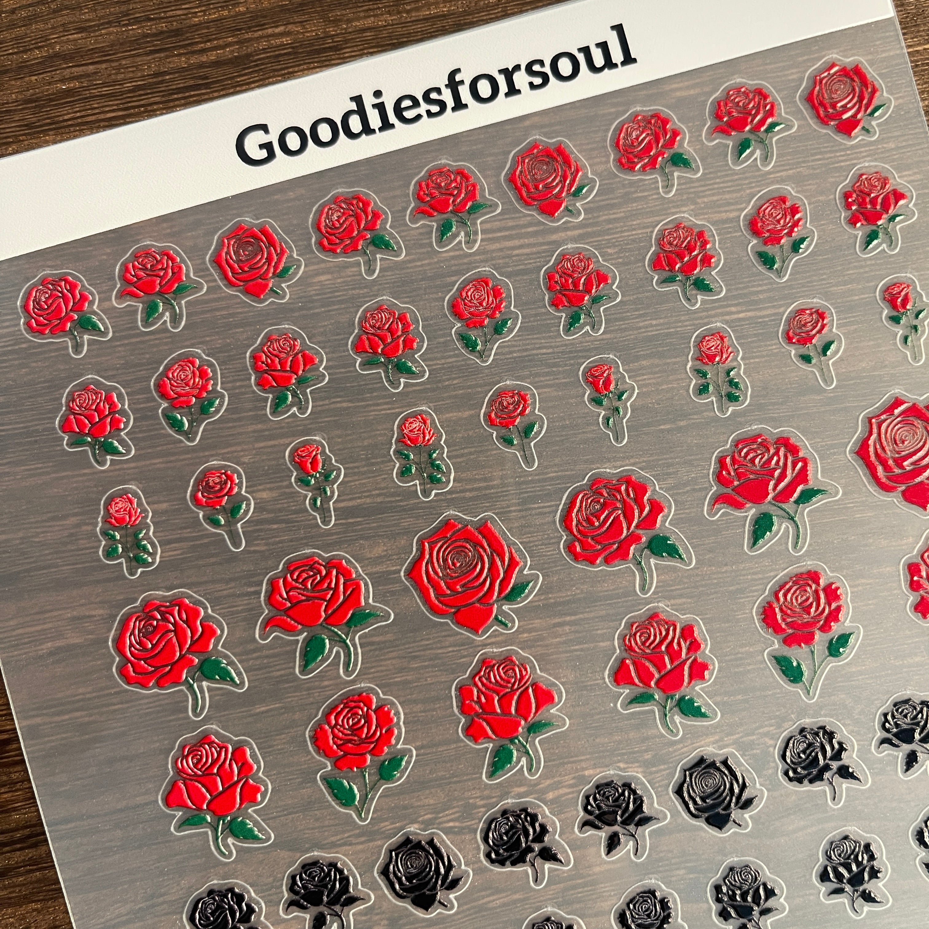 3D Black and red rose PET Sticker 1 Pcs