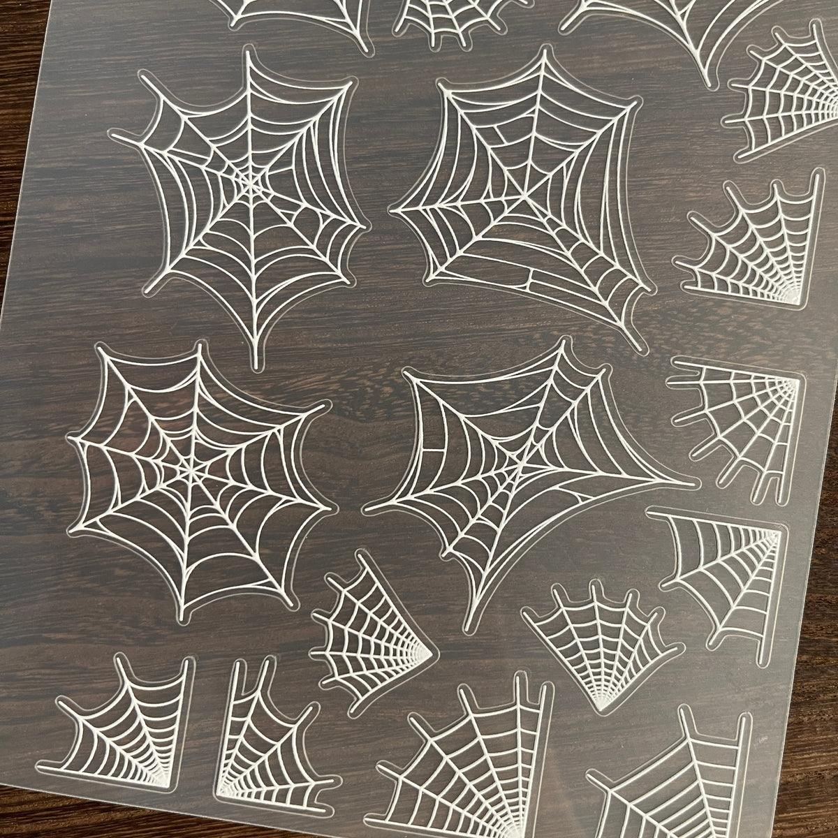 Full white spider web PET sticker sheet