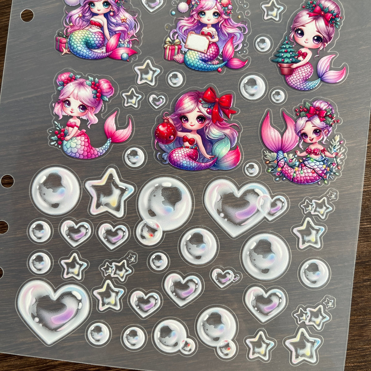 Full christmas mermaid & bubbles PET sticker sheet