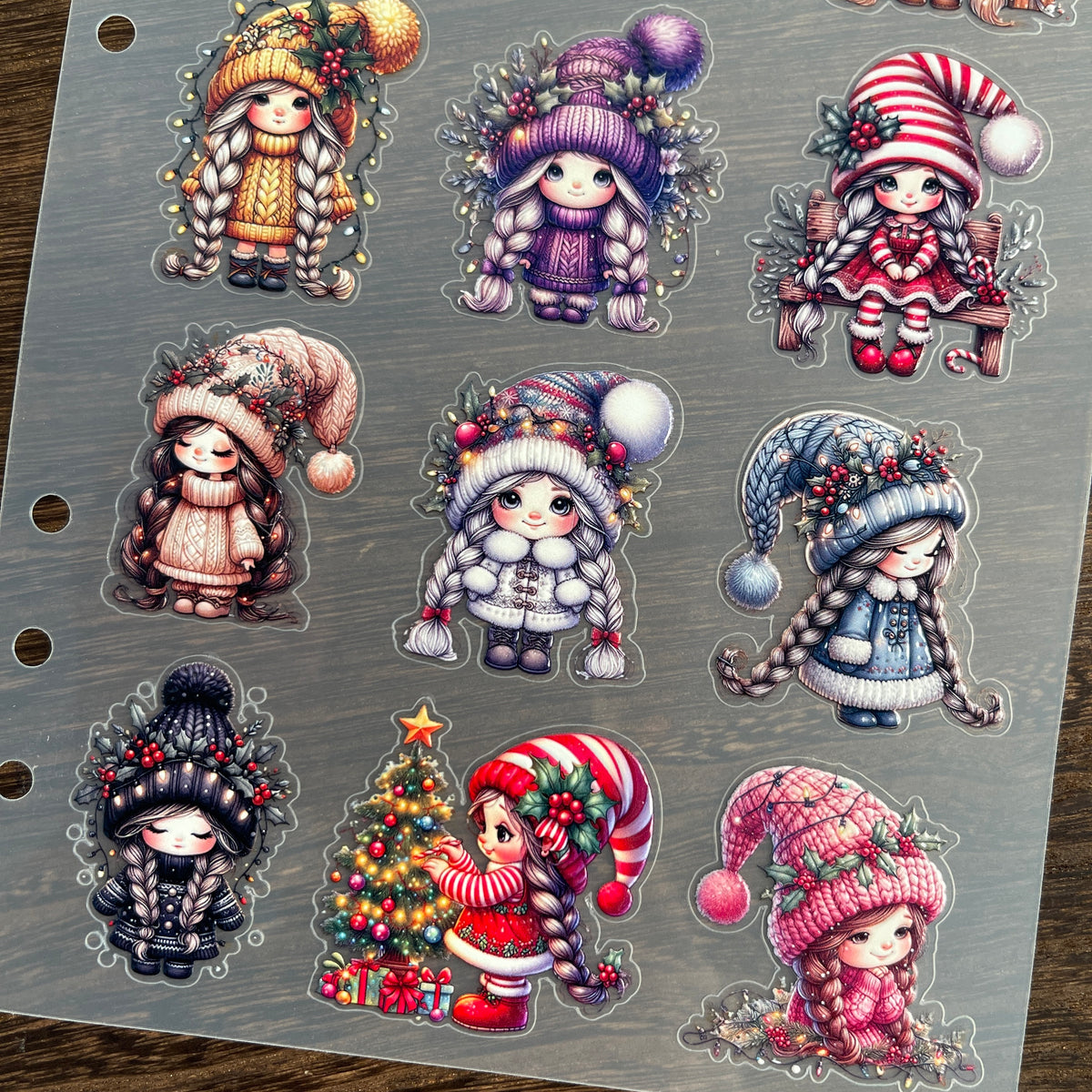 Full christmas gnome girl PET sticker sheet