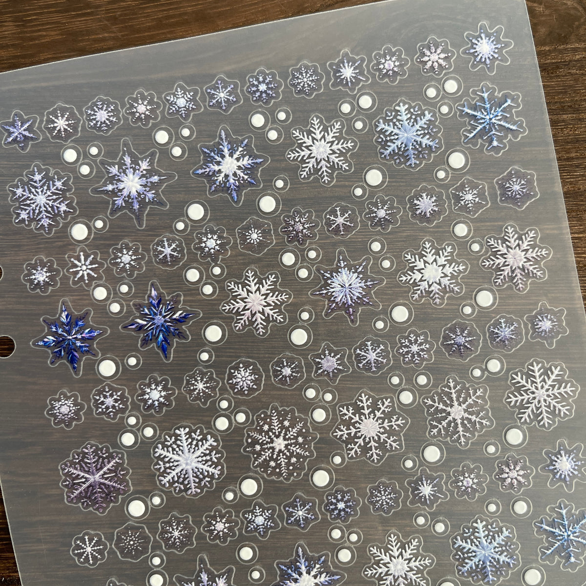 Full snowflake PET sticker sheet