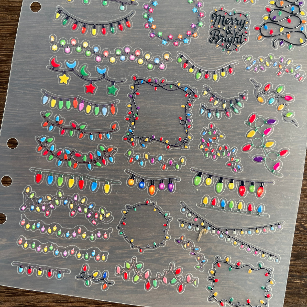 Full christmas lights PET sticker sheet