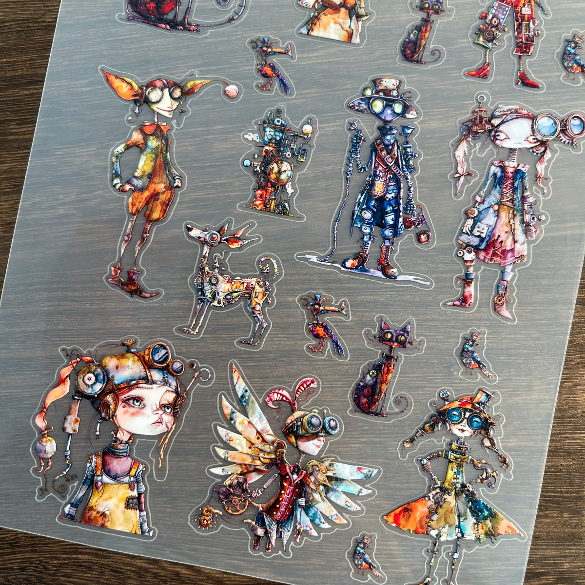 Full quirky steampunk PET sticker sheet