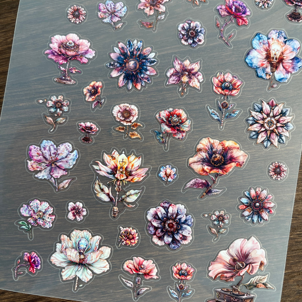 Full steampunk flower PET sticker sheet