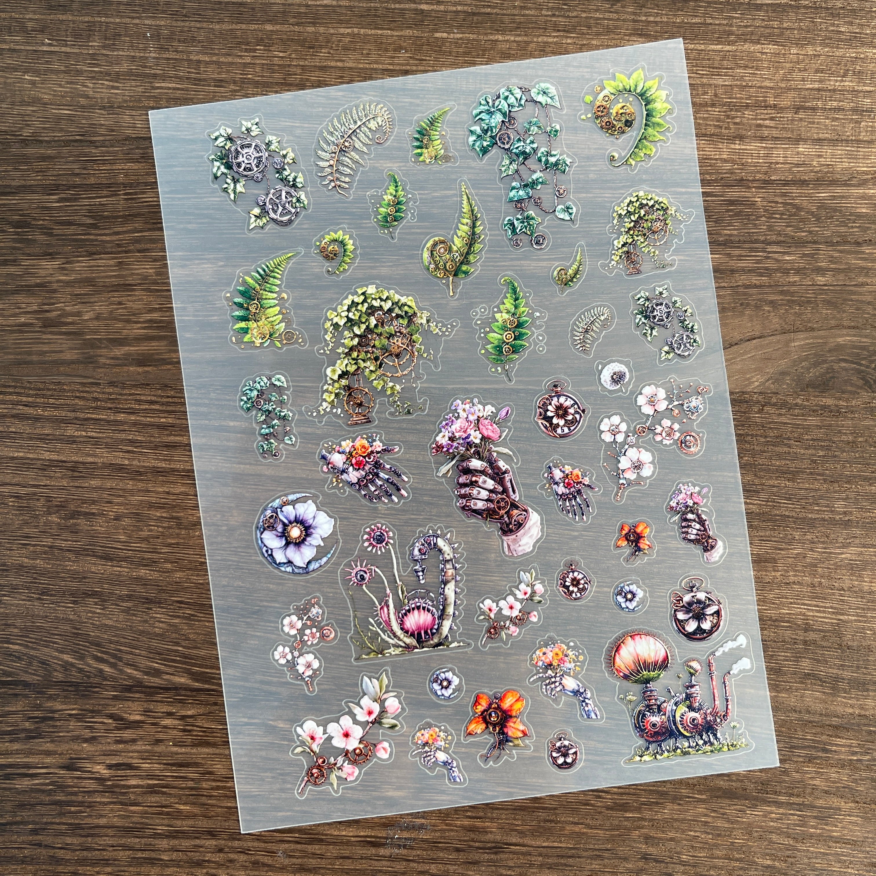 3D Steampunk Plants PET Sticker 1 Pcs