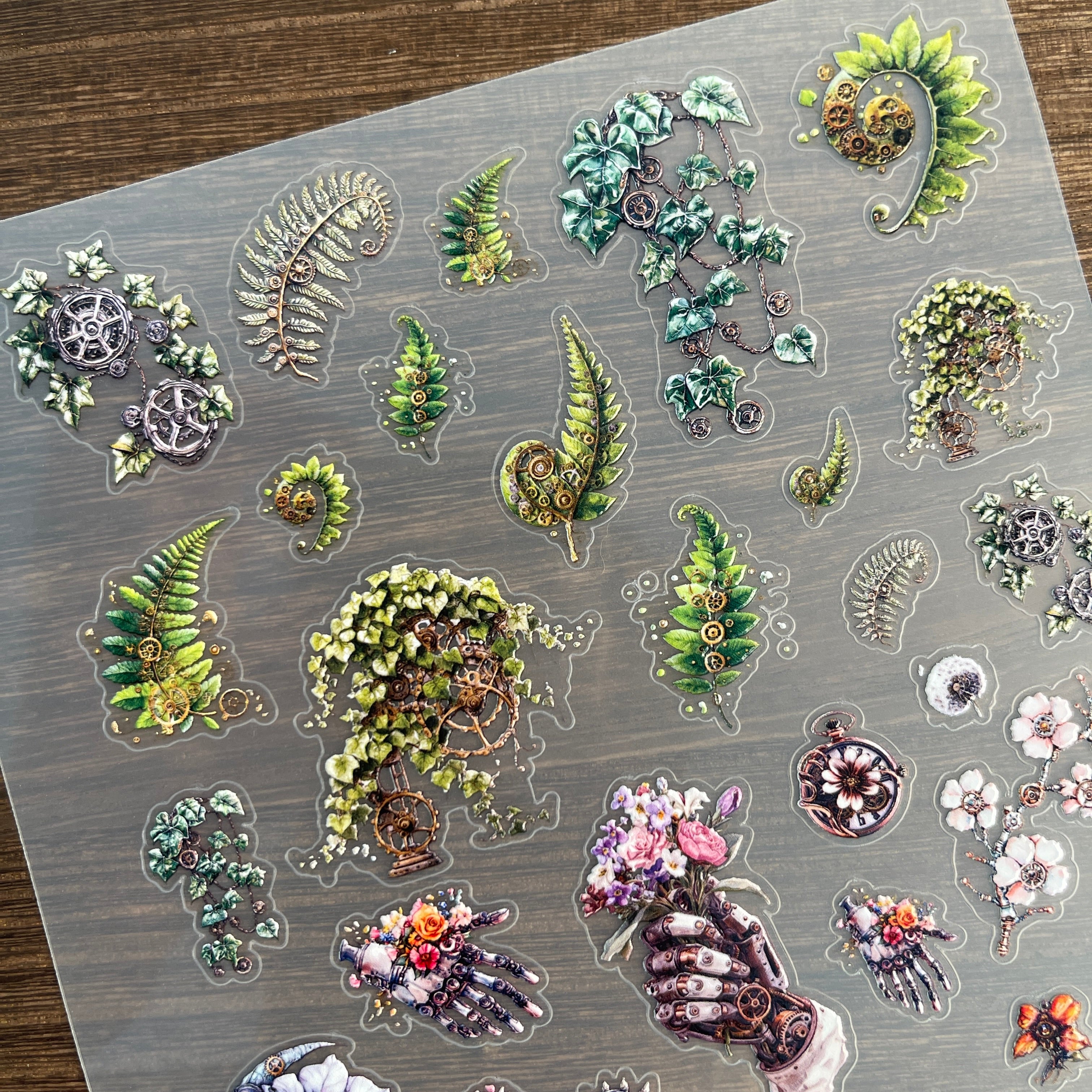 3D Steampunk Plants PET Sticker 1 Pcs