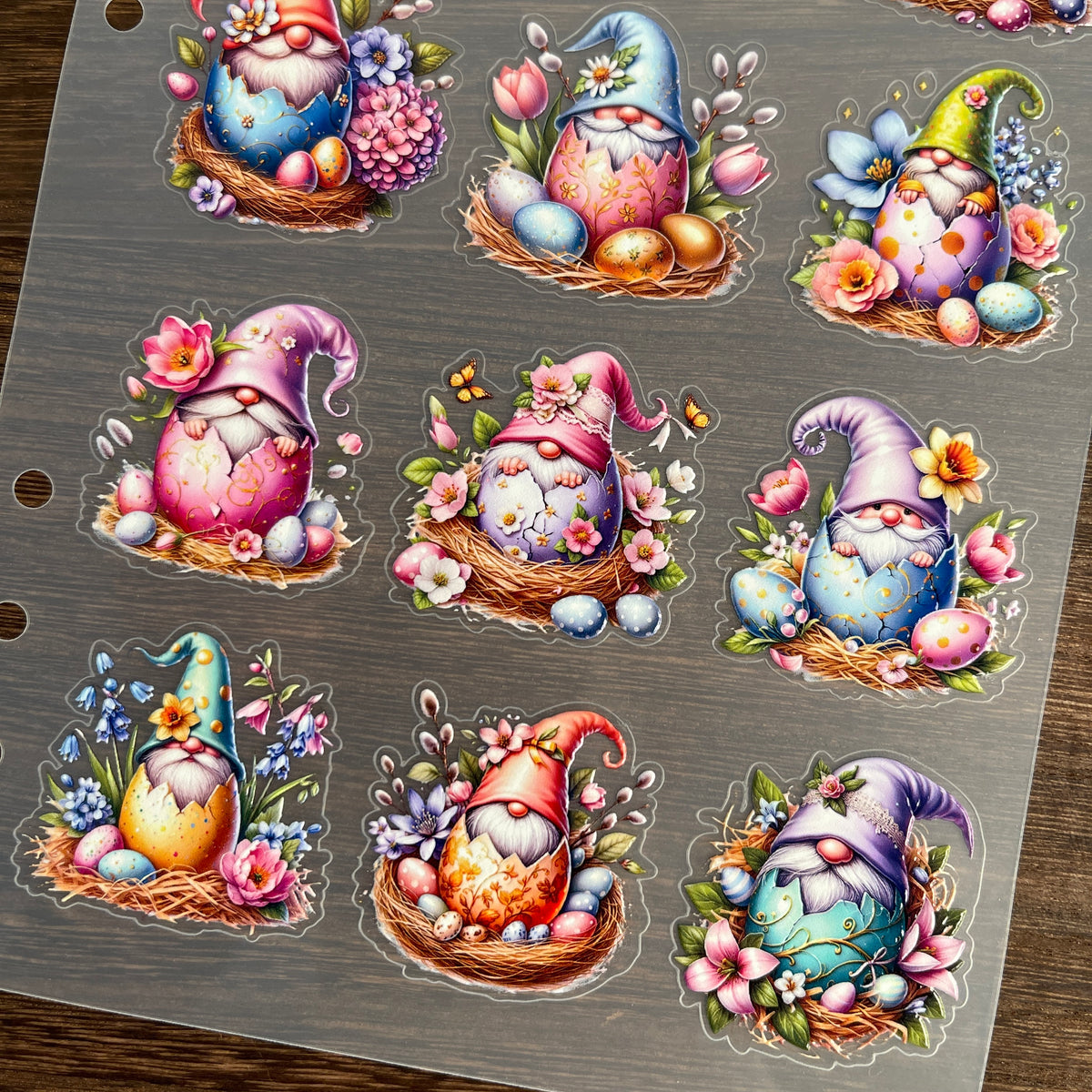 Full easter egg gnome PET sticker sheet