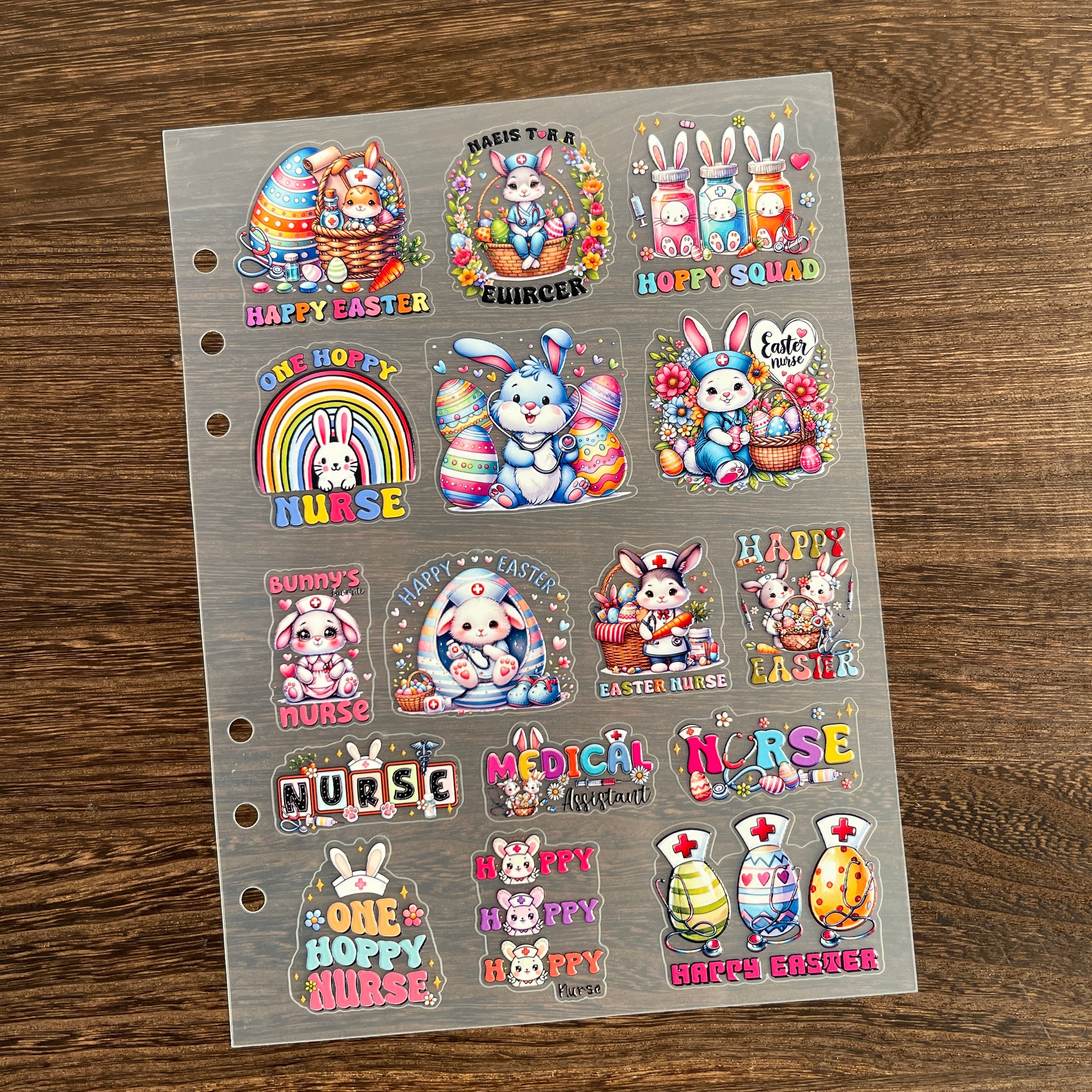 3D Easter Nurse Bunny PET Sticker 1 Pcs