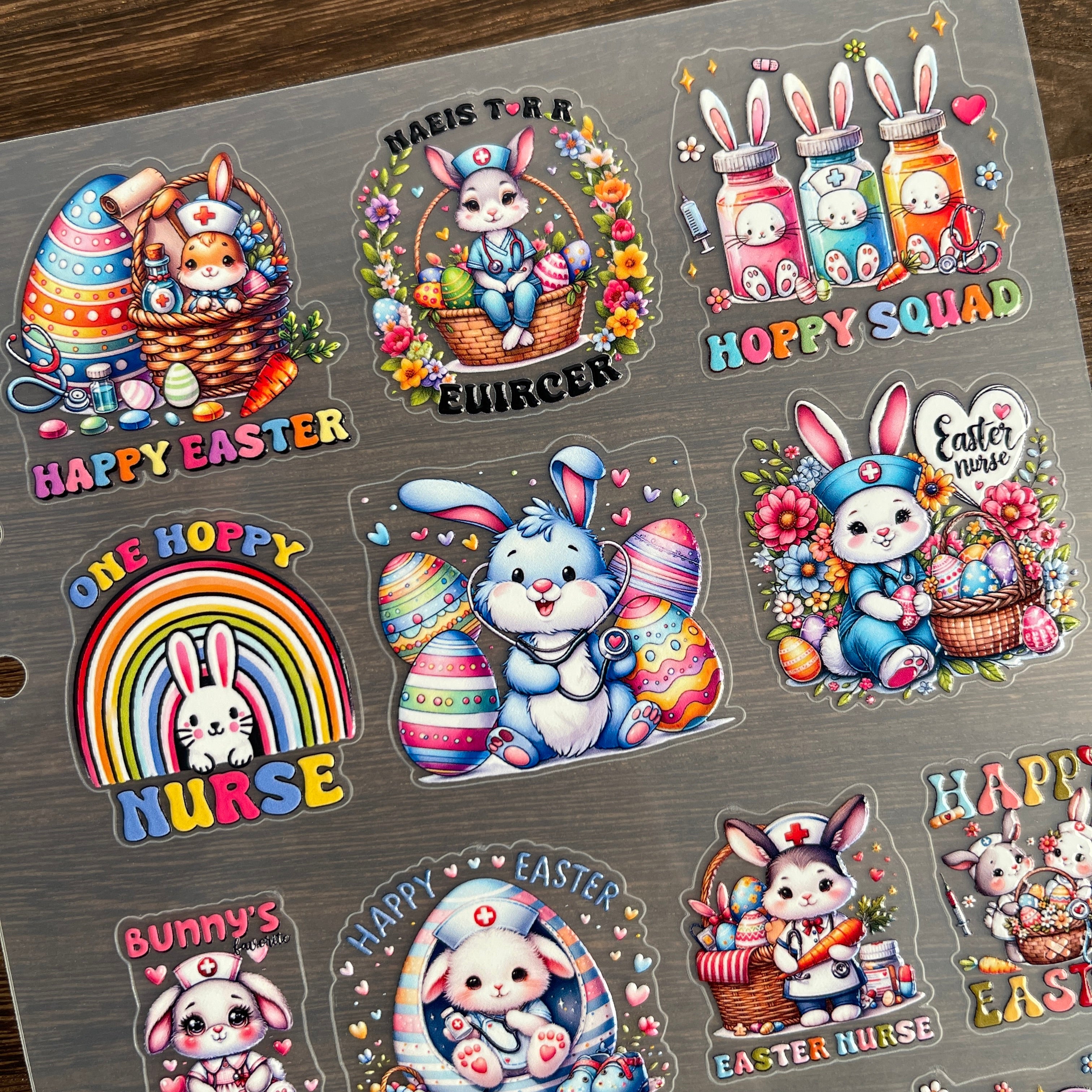 3D Easter Nurse Bunny PET Sticker 1 Pcs