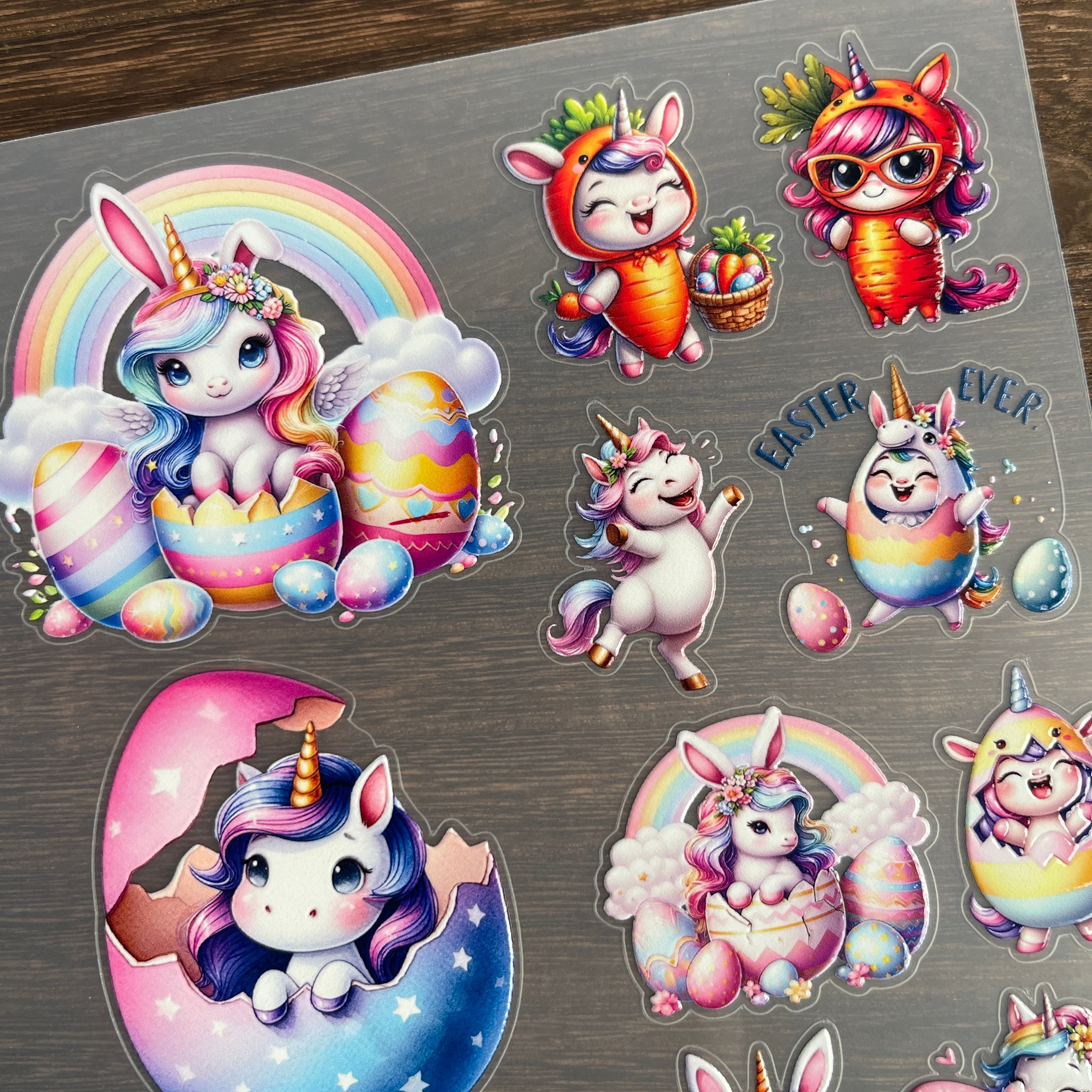 3D Easter Unicorn PET Sticker 1 Pcs