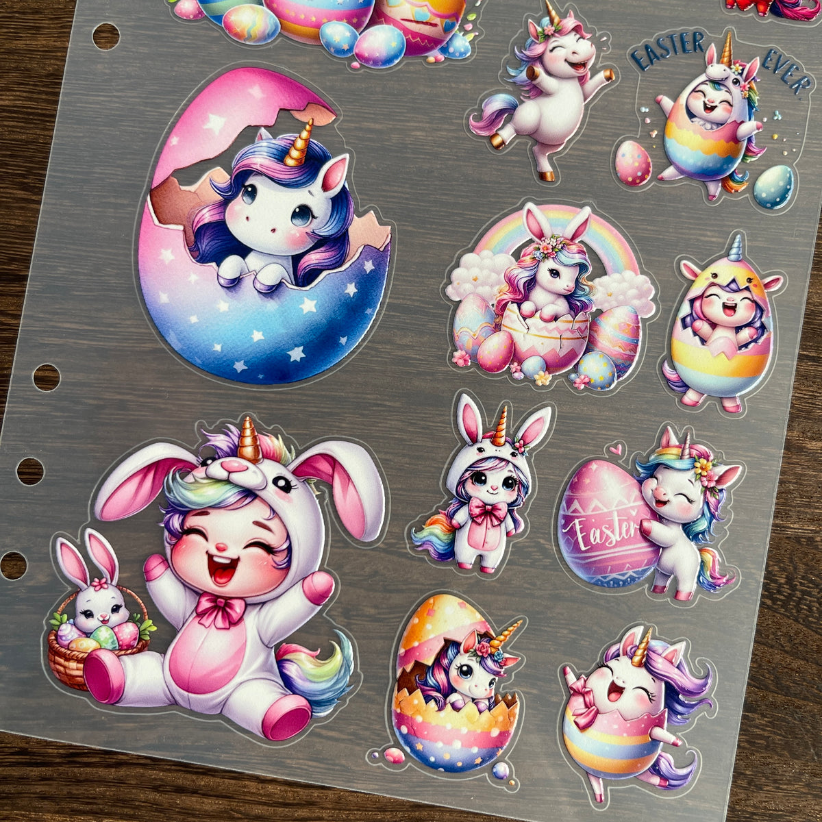 Full easter unicorn PET sticker sheet