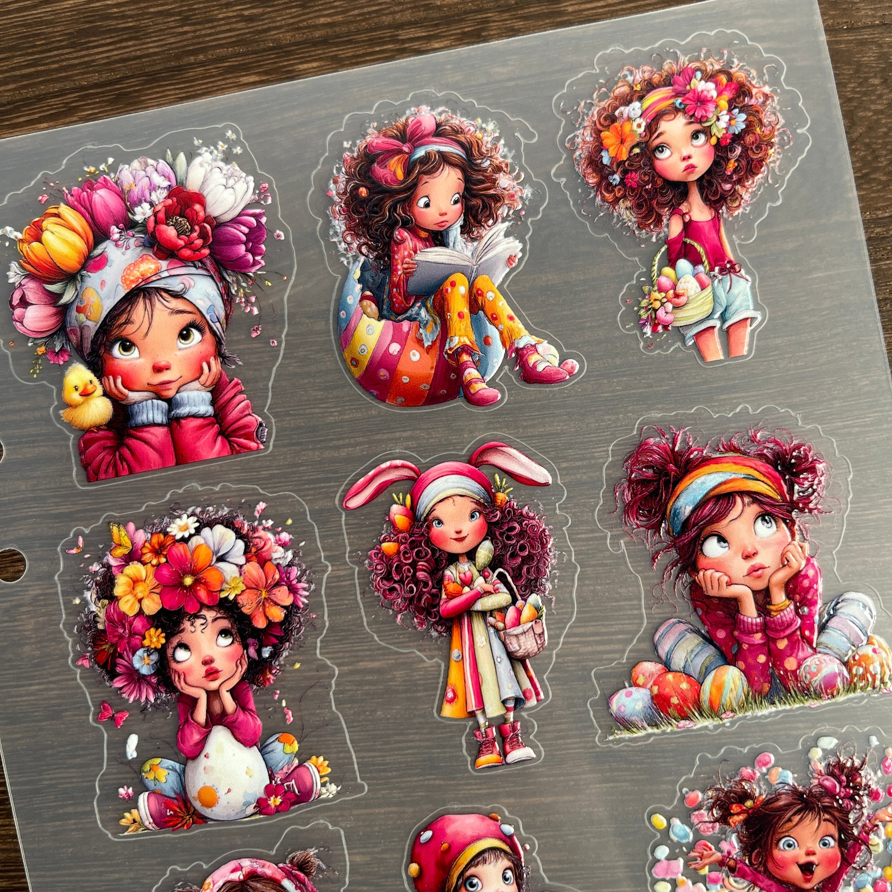 3D The Easter Egg Little Girl PET Sticker 1 Pcs