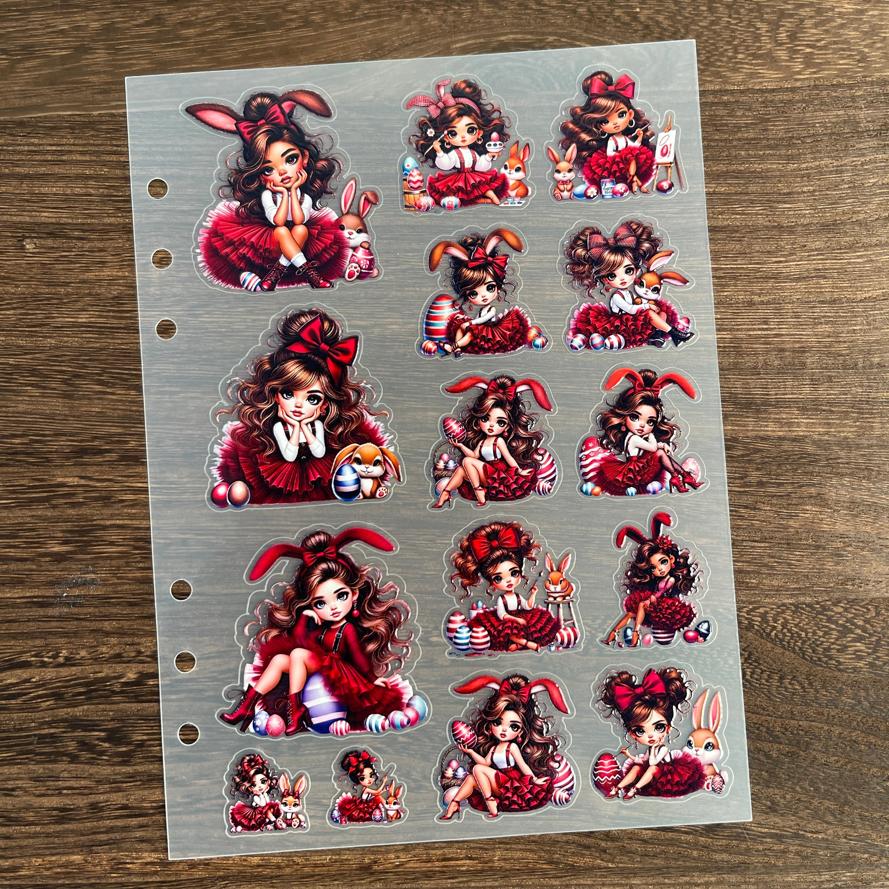 3D The Red Easter Egg Girl PET Sticker 1 Pcs