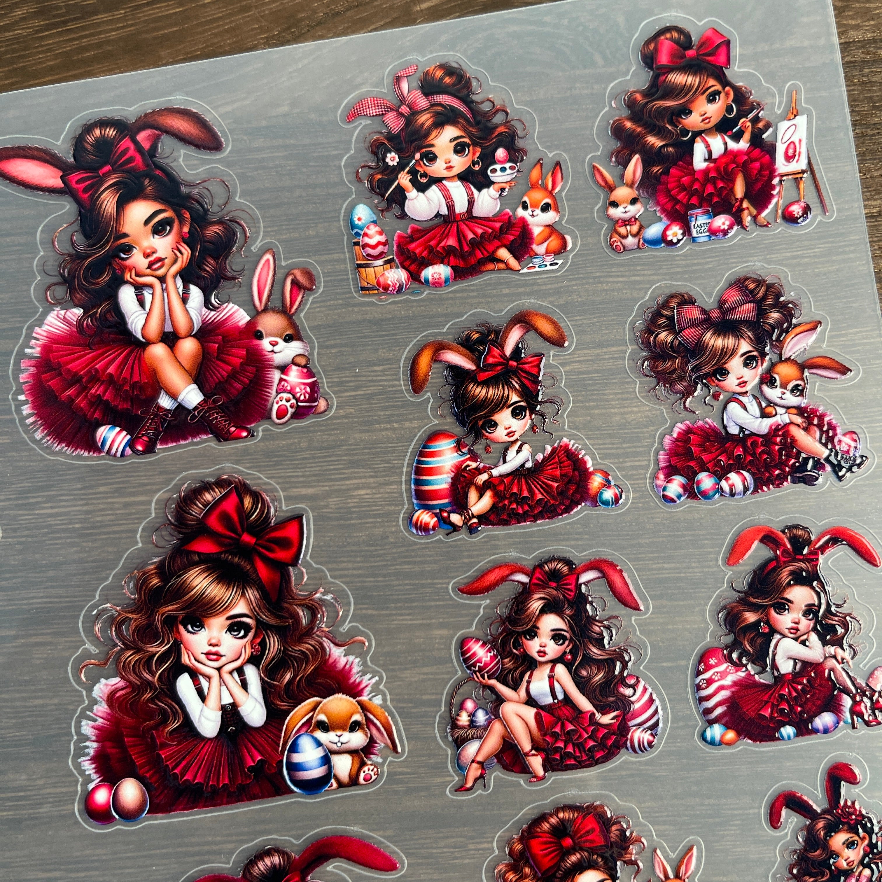 3D The Red Easter Egg Girl PET Sticker 1 Pcs