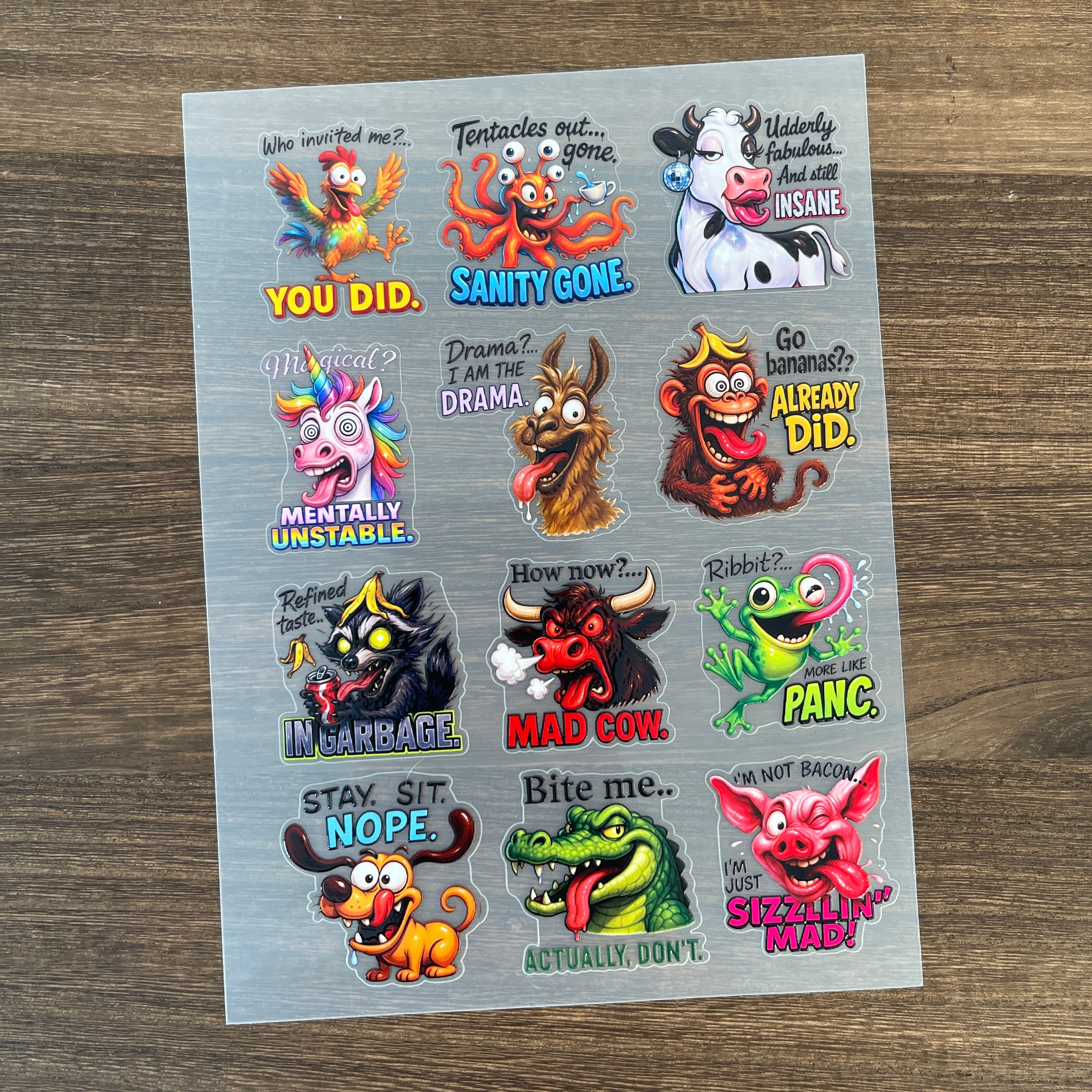 3D Fun Animal Slogans PET Sticker 1 Pcs