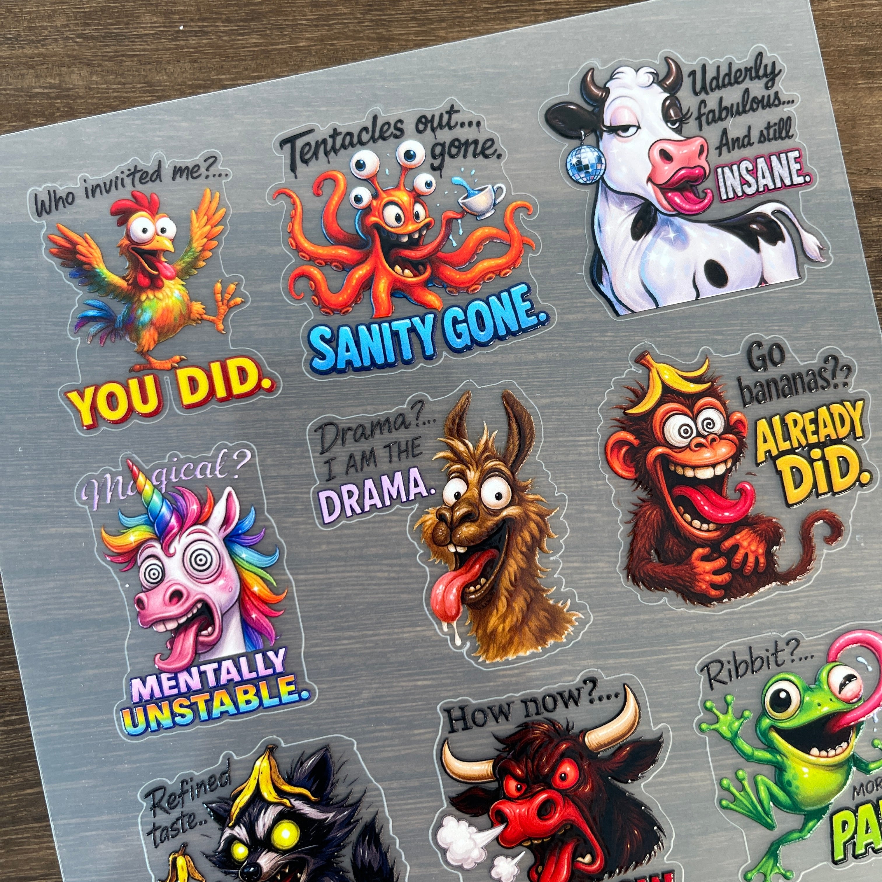 3D Fun Animal Slogans PET Sticker 1 Pcs