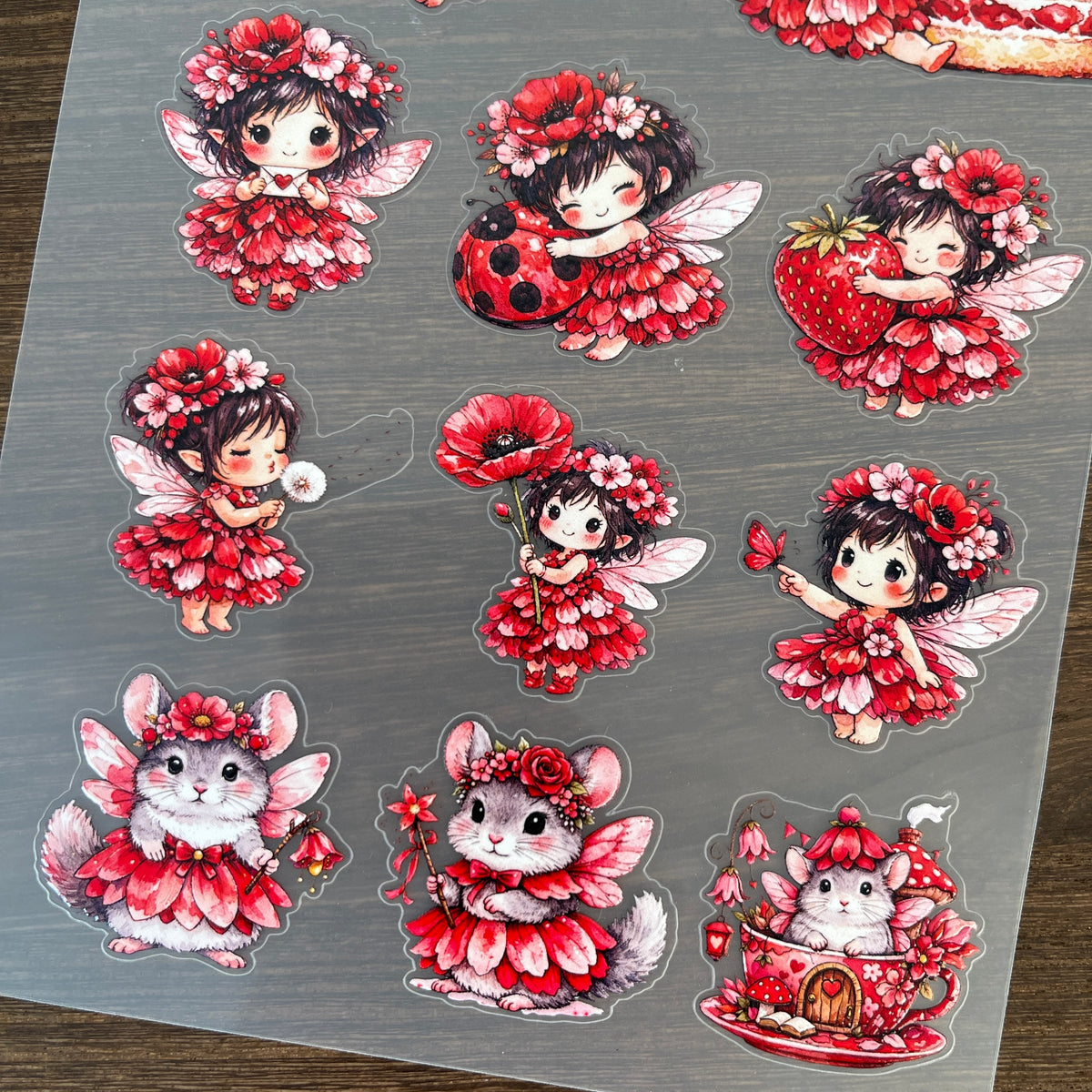 Full red fairy tale spirit PET sticker sheet