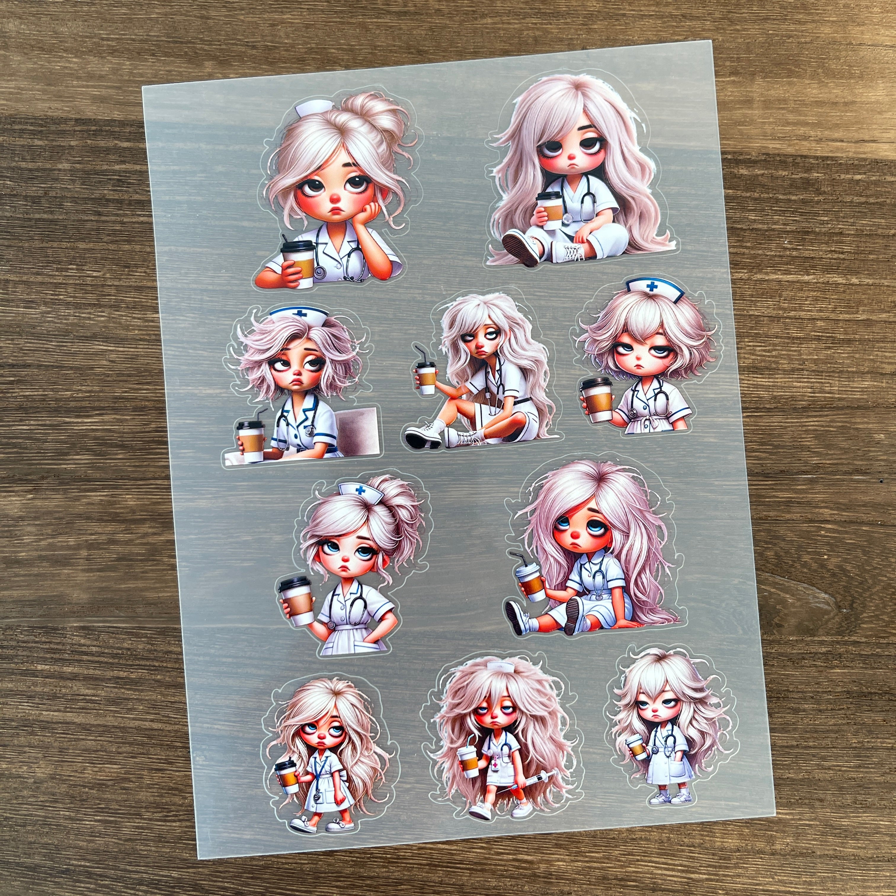 3D The Coffee-Loving Nurse Girl PET Sticker 1 Pcs