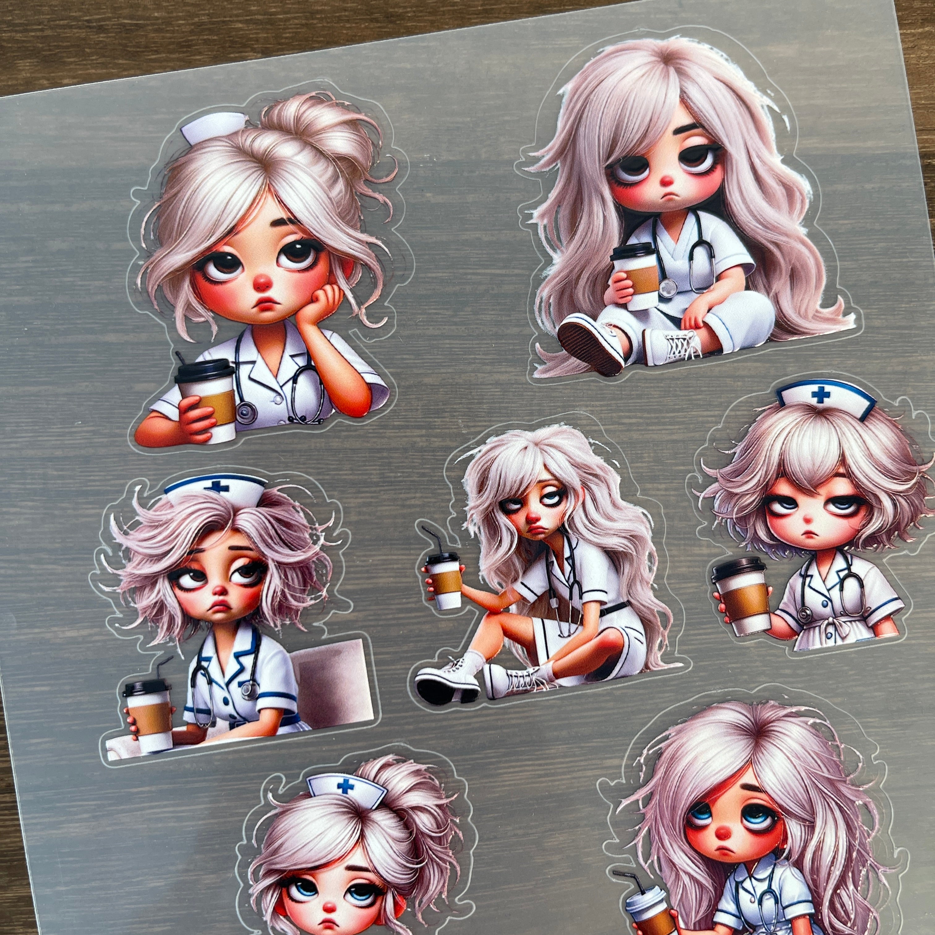 3D The Coffee-Loving Nurse Girl PET Sticker 1 Pcs