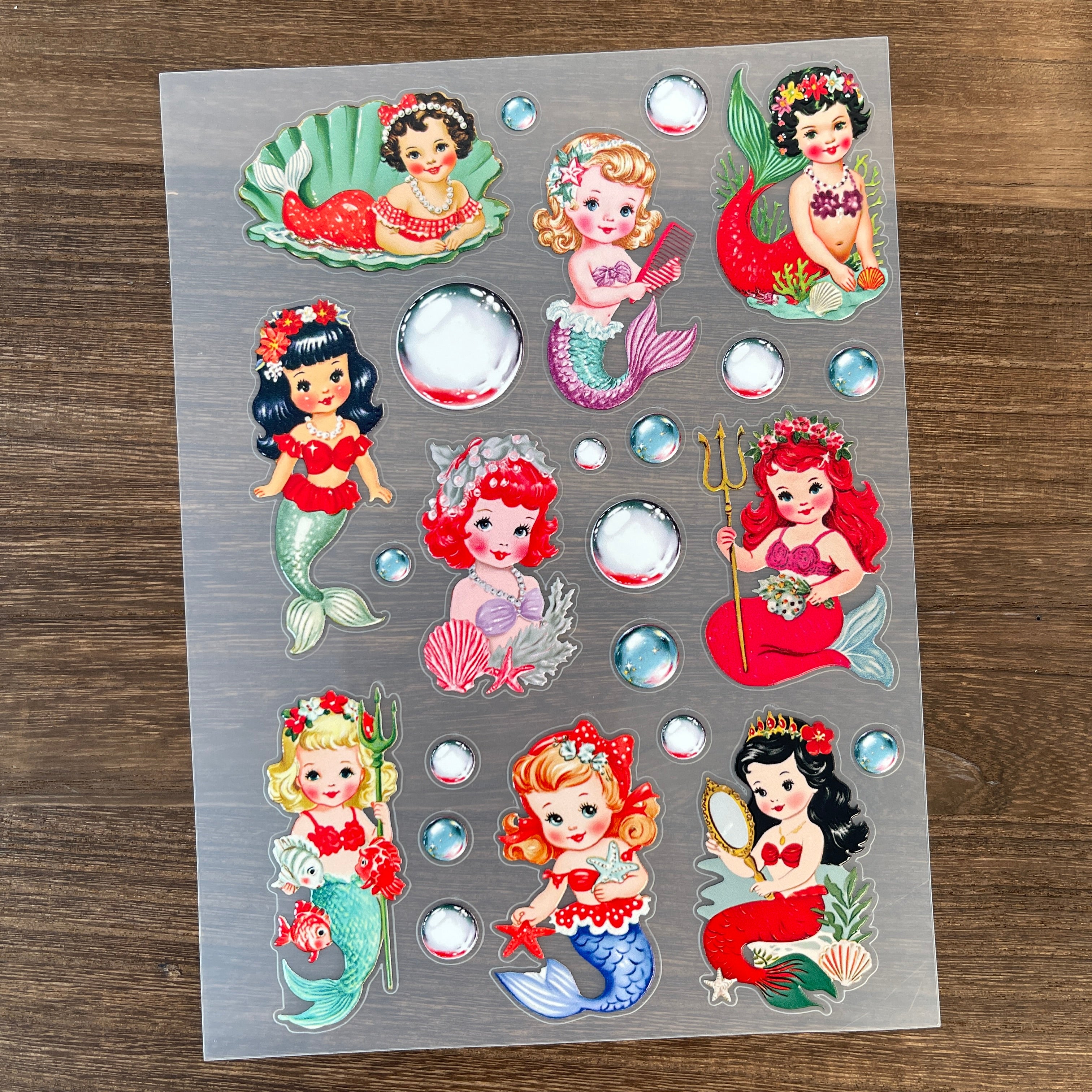 3D Vintage Mermaid Girl PET Sticker 1 Pcs