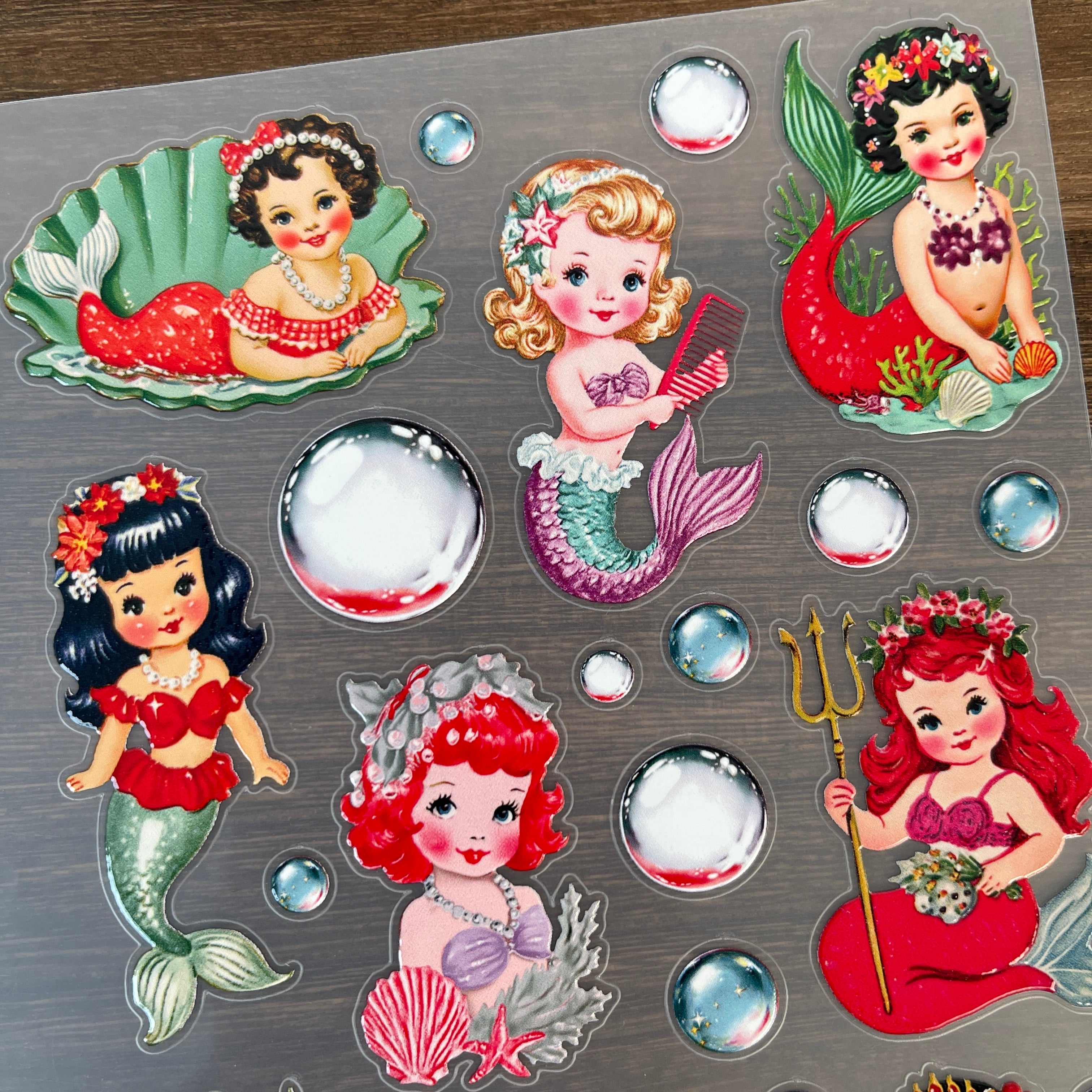 3D Vintage Mermaid Girl PET Sticker 1 Pcs