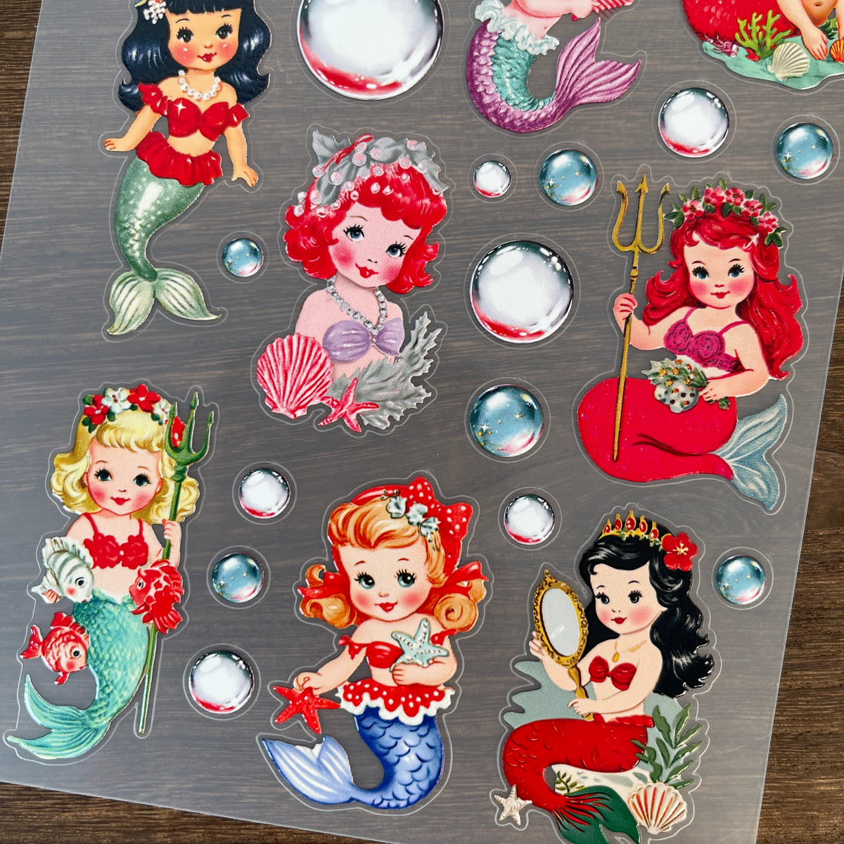 Full vintage mermaid girl PET sticker sheet
