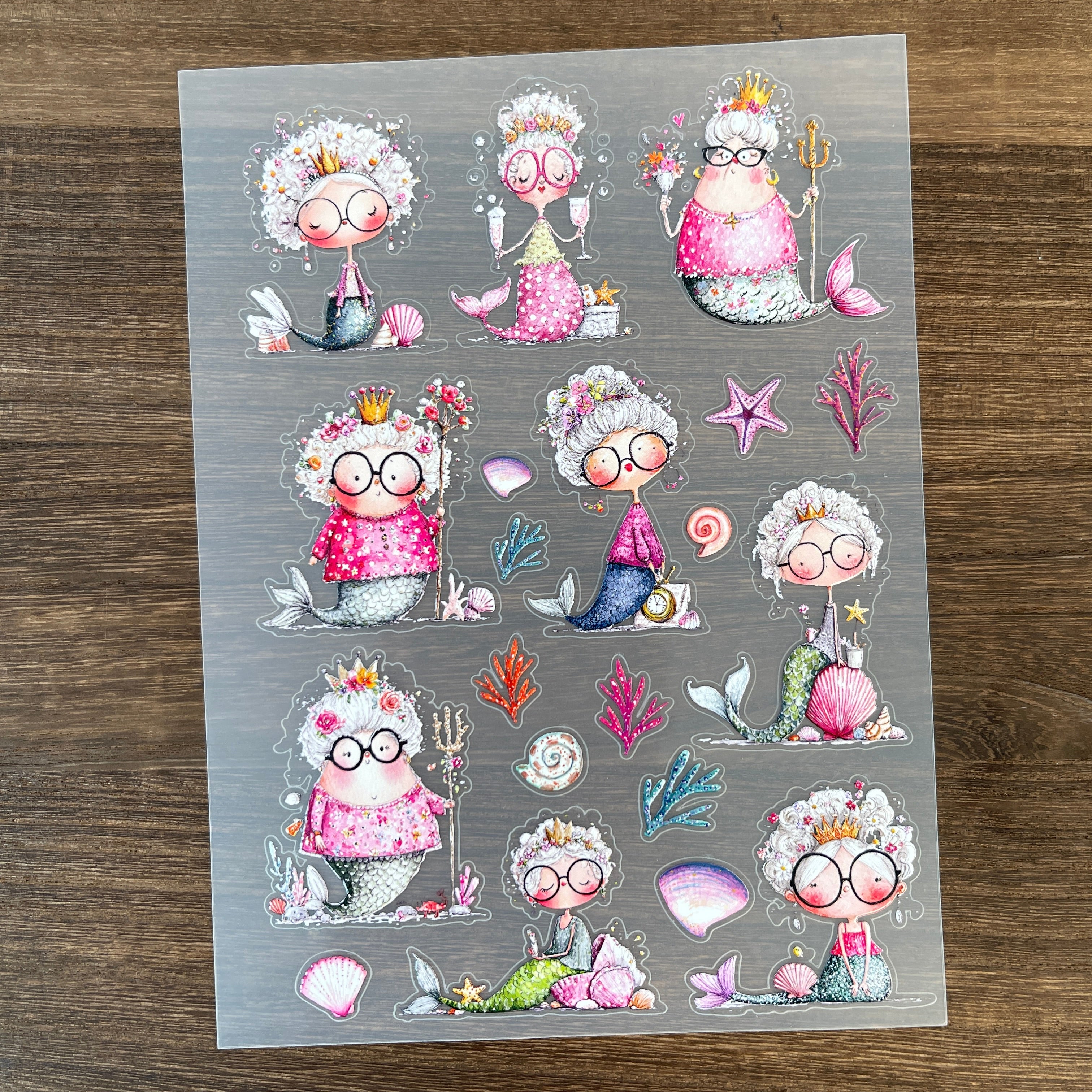 3D Grandma Mermaid PET Sticker 1 Pcs