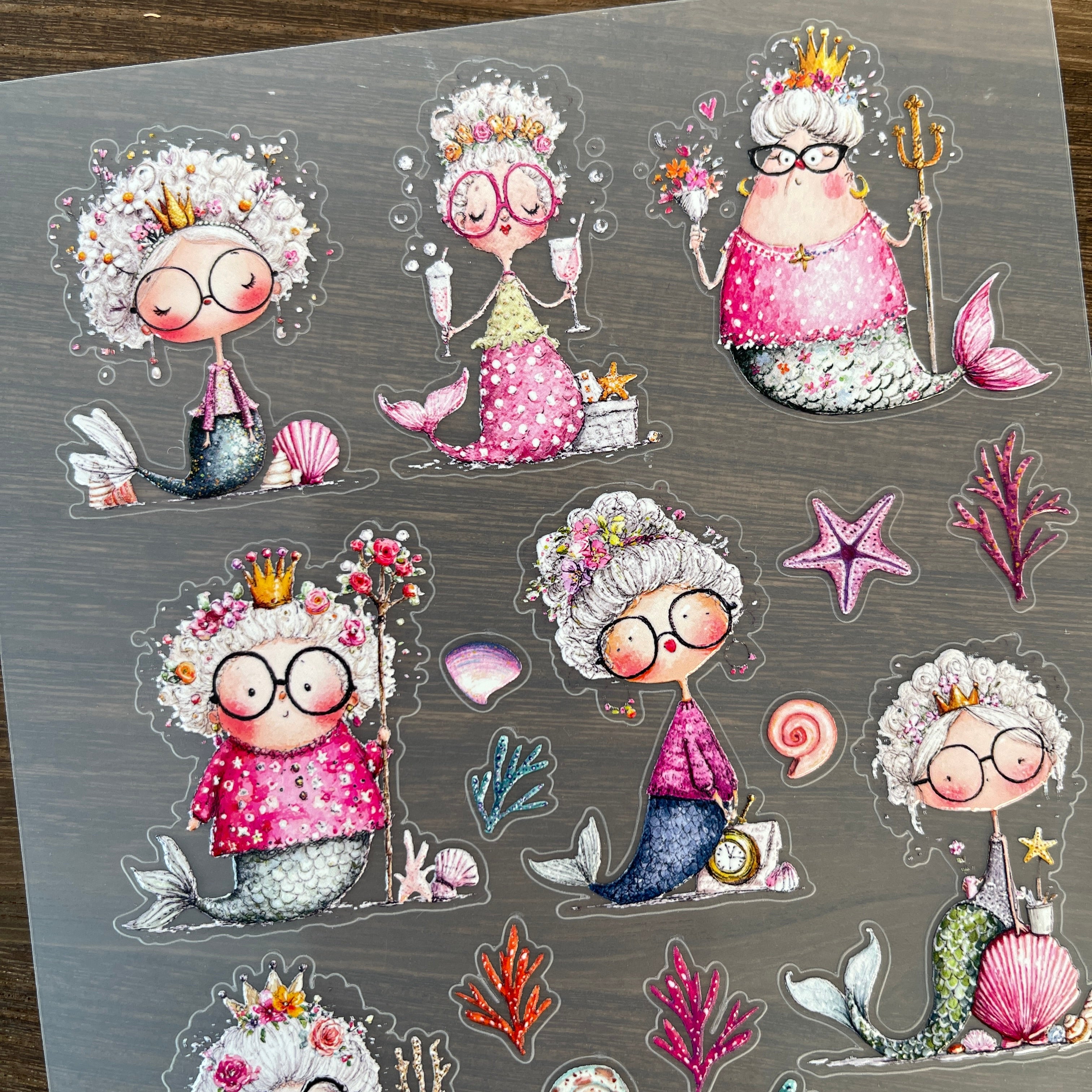 3D Grandma Mermaid PET Sticker 1 Pcs