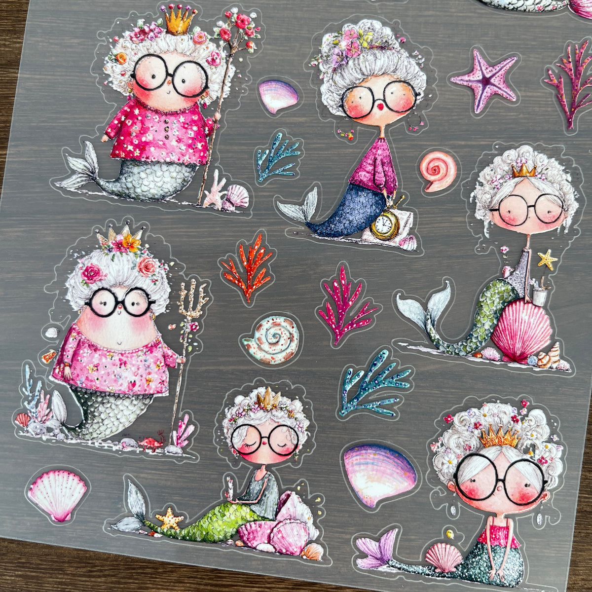 Full grandma mermaid PET sticker sheet