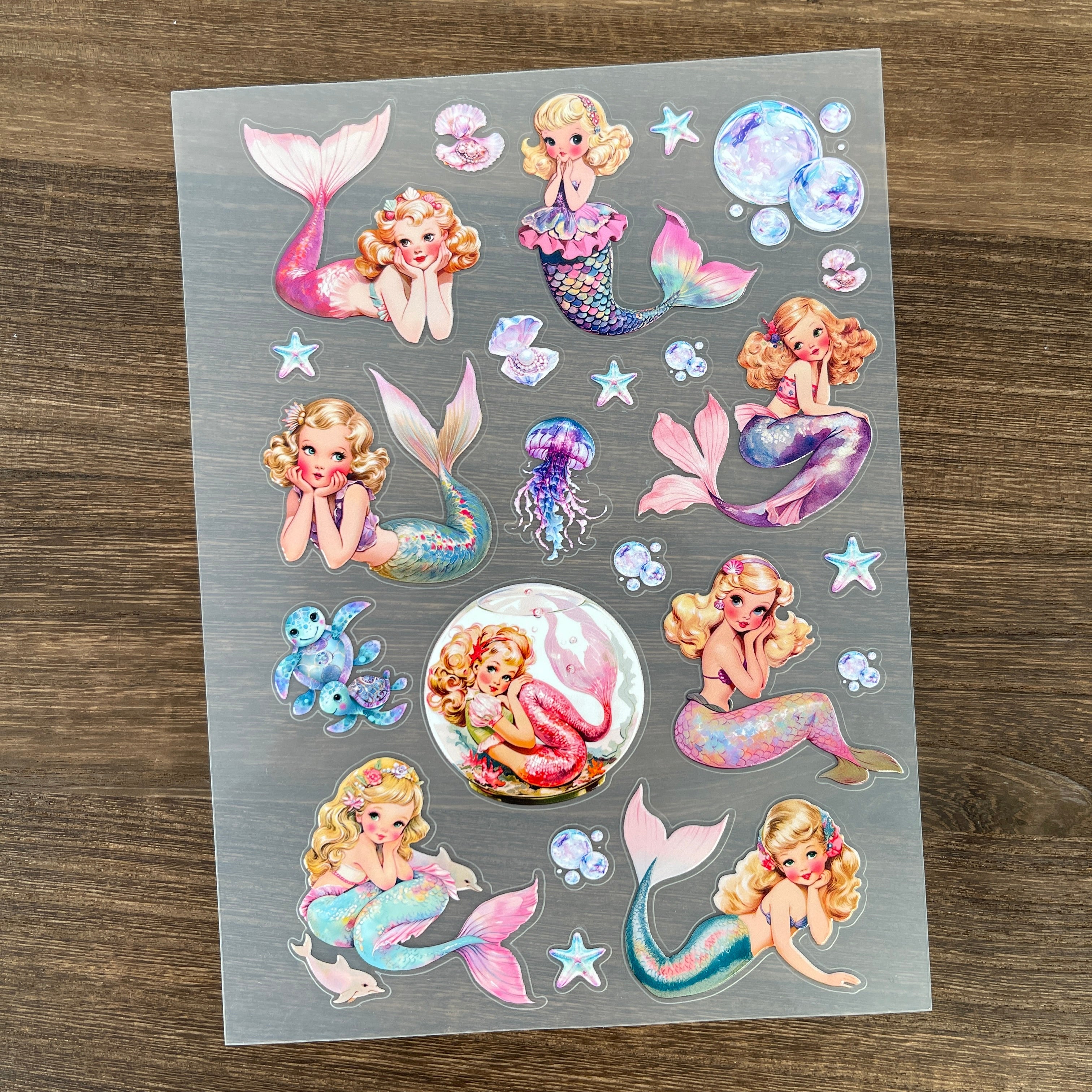 3D Vintage Mermaid PET Sticker 1 Pcs